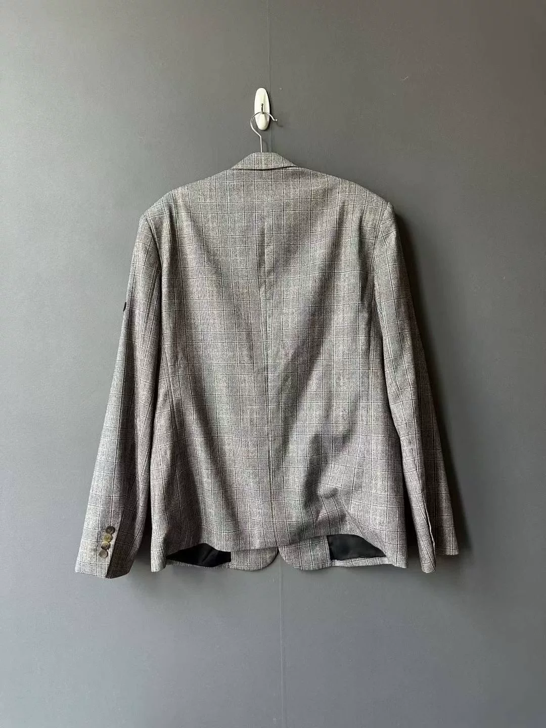 Balenciaga Gray Plaid Sleeve Label Blazer — front