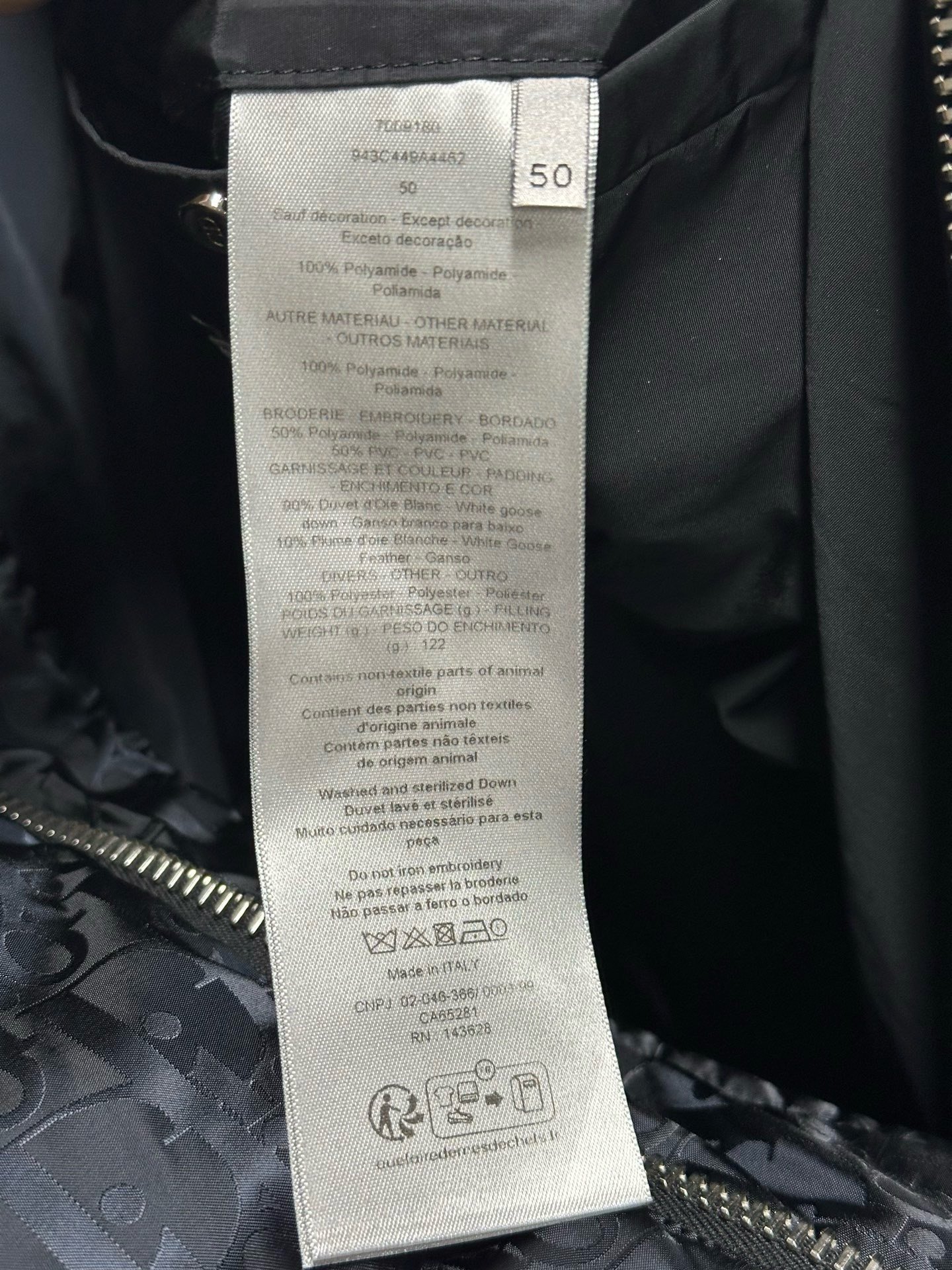 Dior Stand Collar Logo Print Down Jacket — label