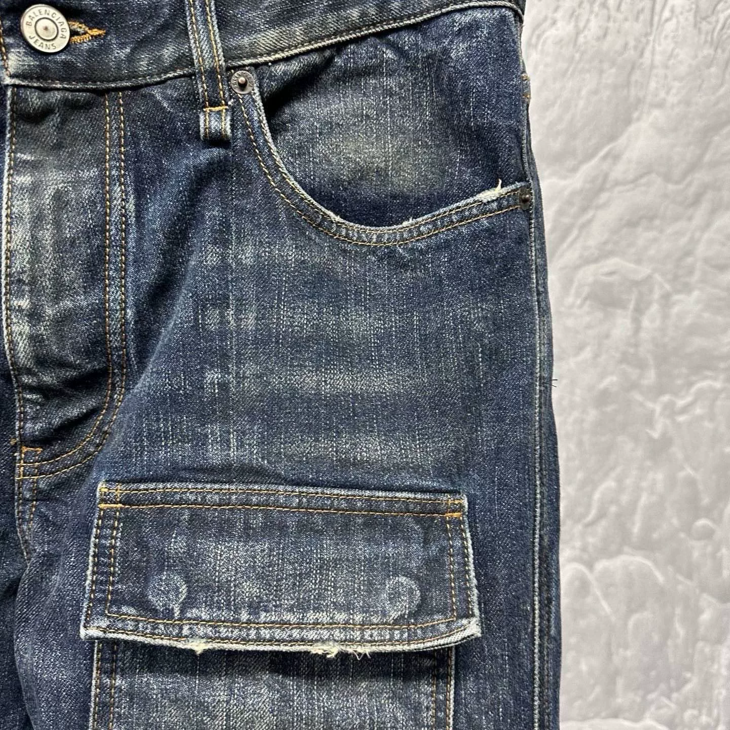 Balenciaga SS25 Flared Cargo Denim Pants — detail