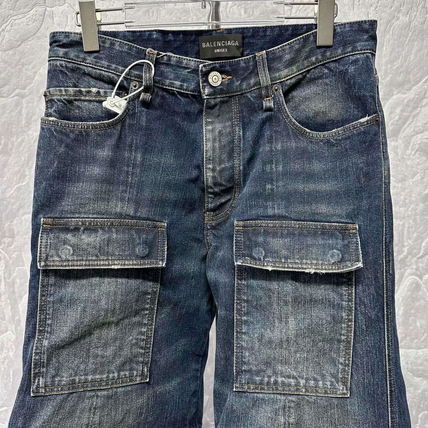 Balenciaga SS25 Flared Cargo Denim Pants — front