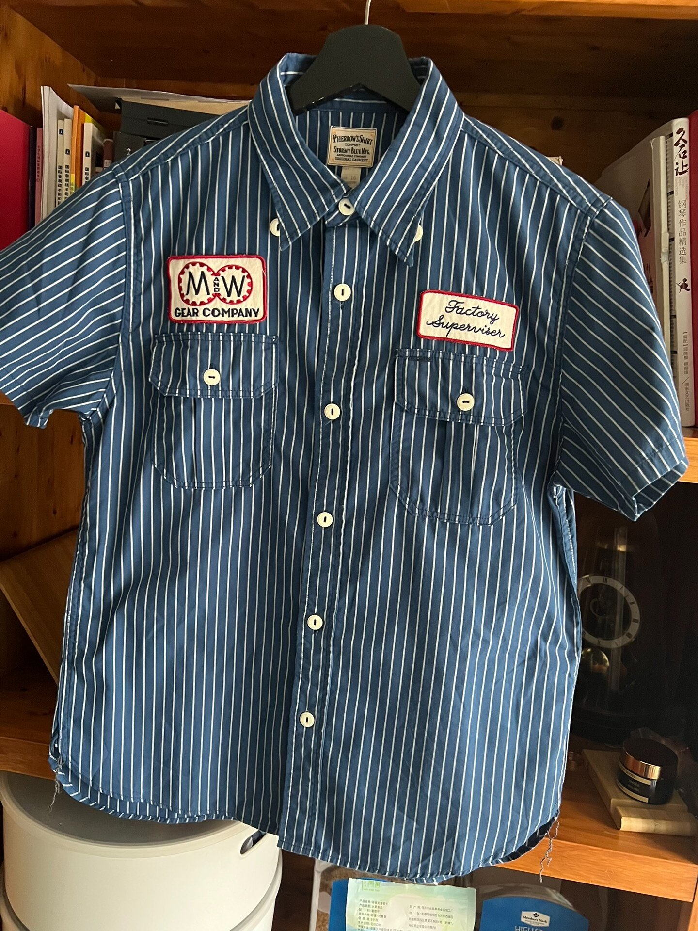 Pherrow’s Indigo Stripe Short Sleeve Work Shirt — detail