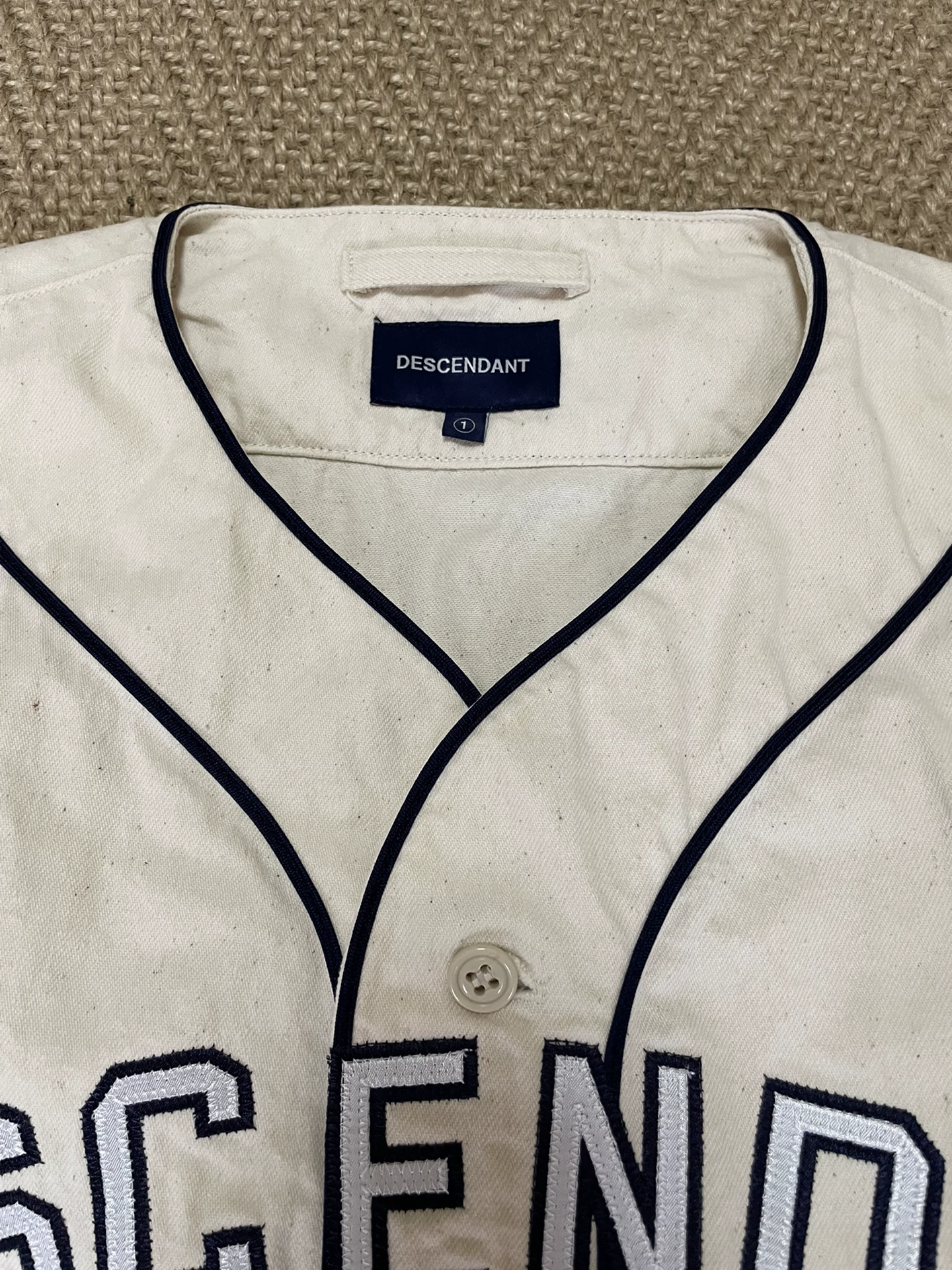 Descendant Bleek Collarless Baseball Cardigan — detail