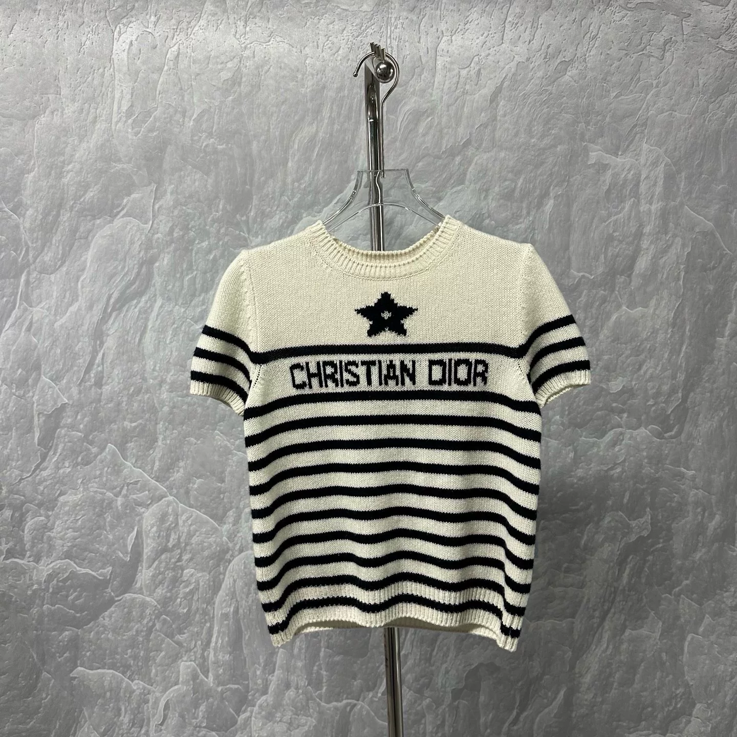 Dior Star Stripe Knit Short-Sleeve Top — detail