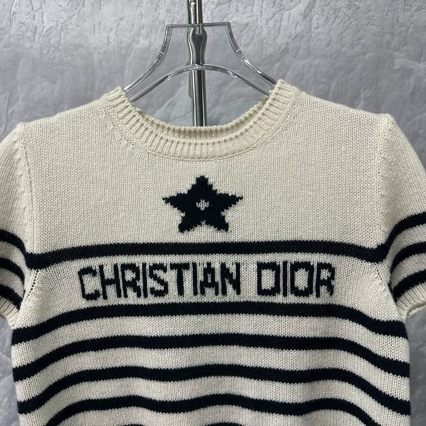Dior Star Stripe Knit Short-Sleeve Top — back
