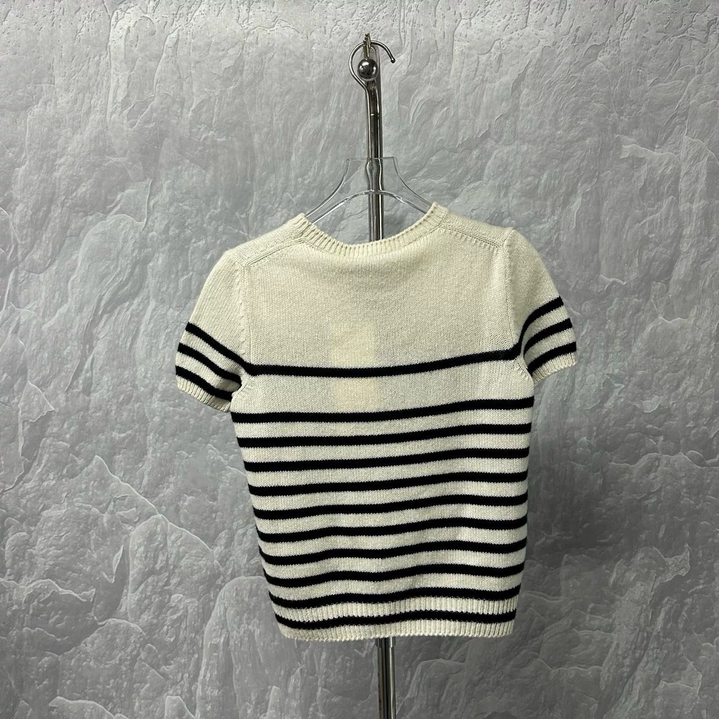 Dior Star Stripe Knit Short-Sleeve Top — label