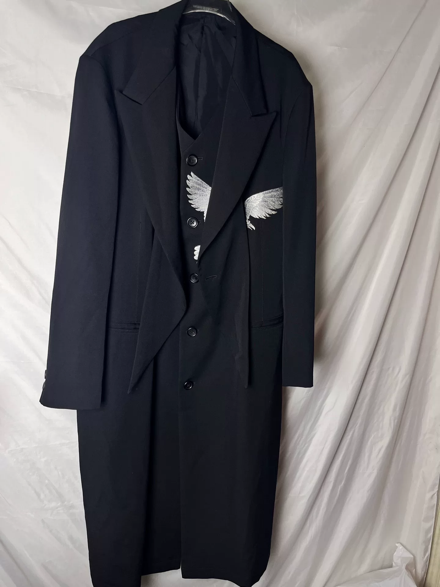Yohji Yamamoto Black Silver Bird Coat — detail