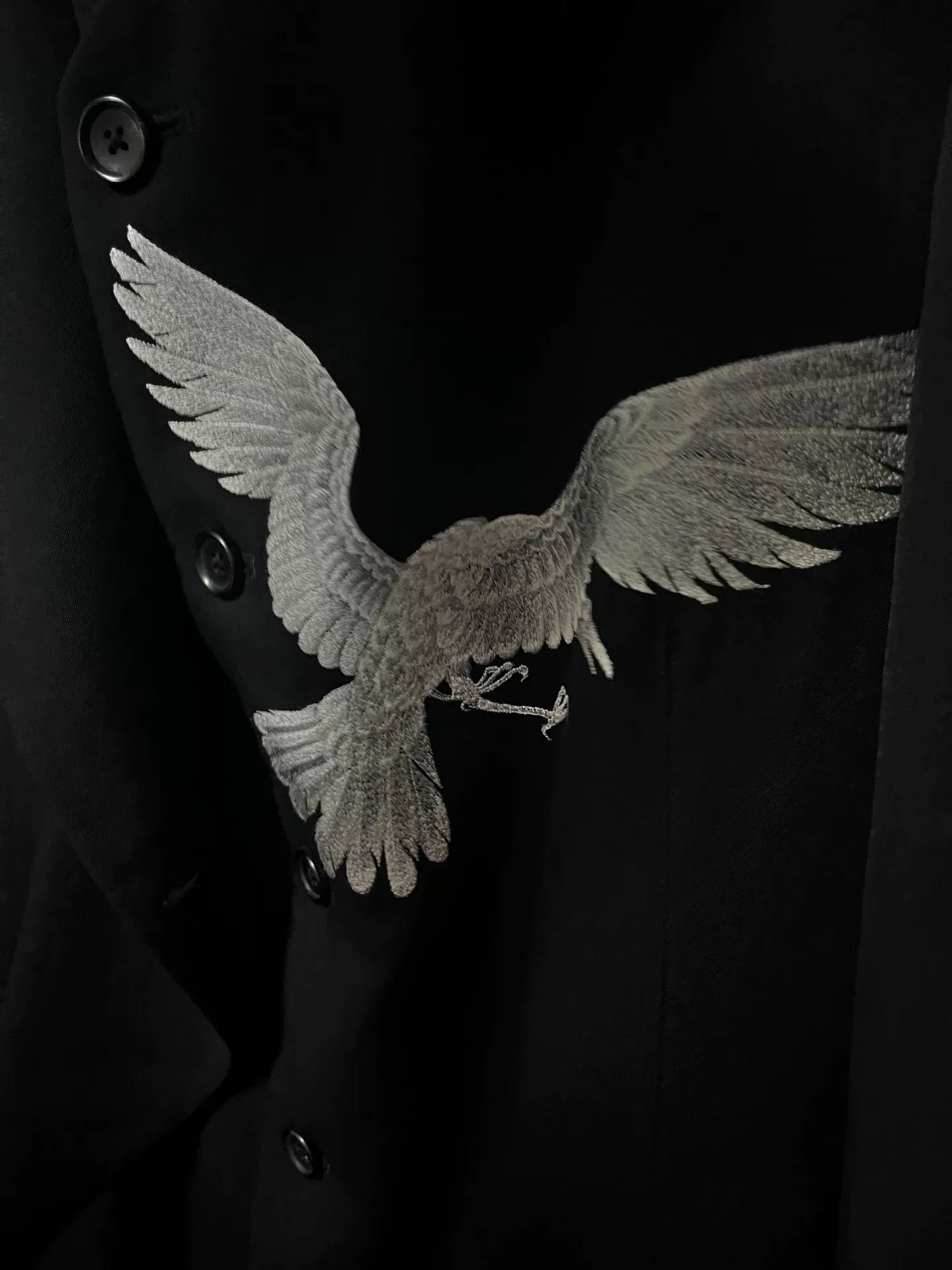 Yohji Yamamoto Black Silver Bird Coat — front