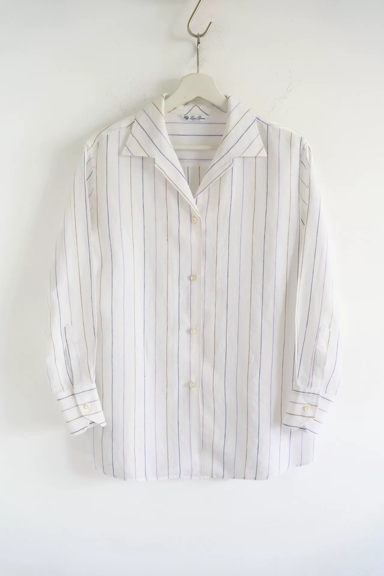 Loro Piana Cuban Collar Stripe Linen Shirt