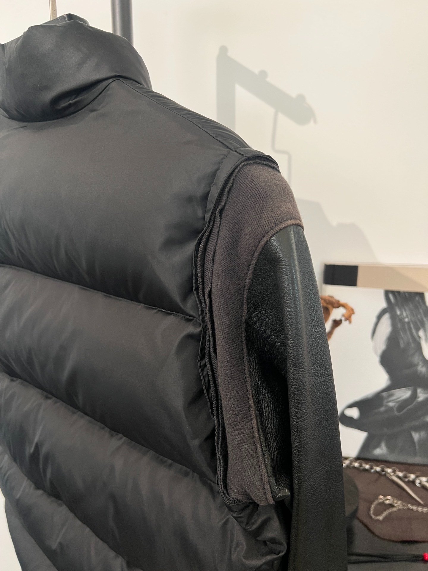 Undercover Leather Sleeve Black Puffer Jacket — back