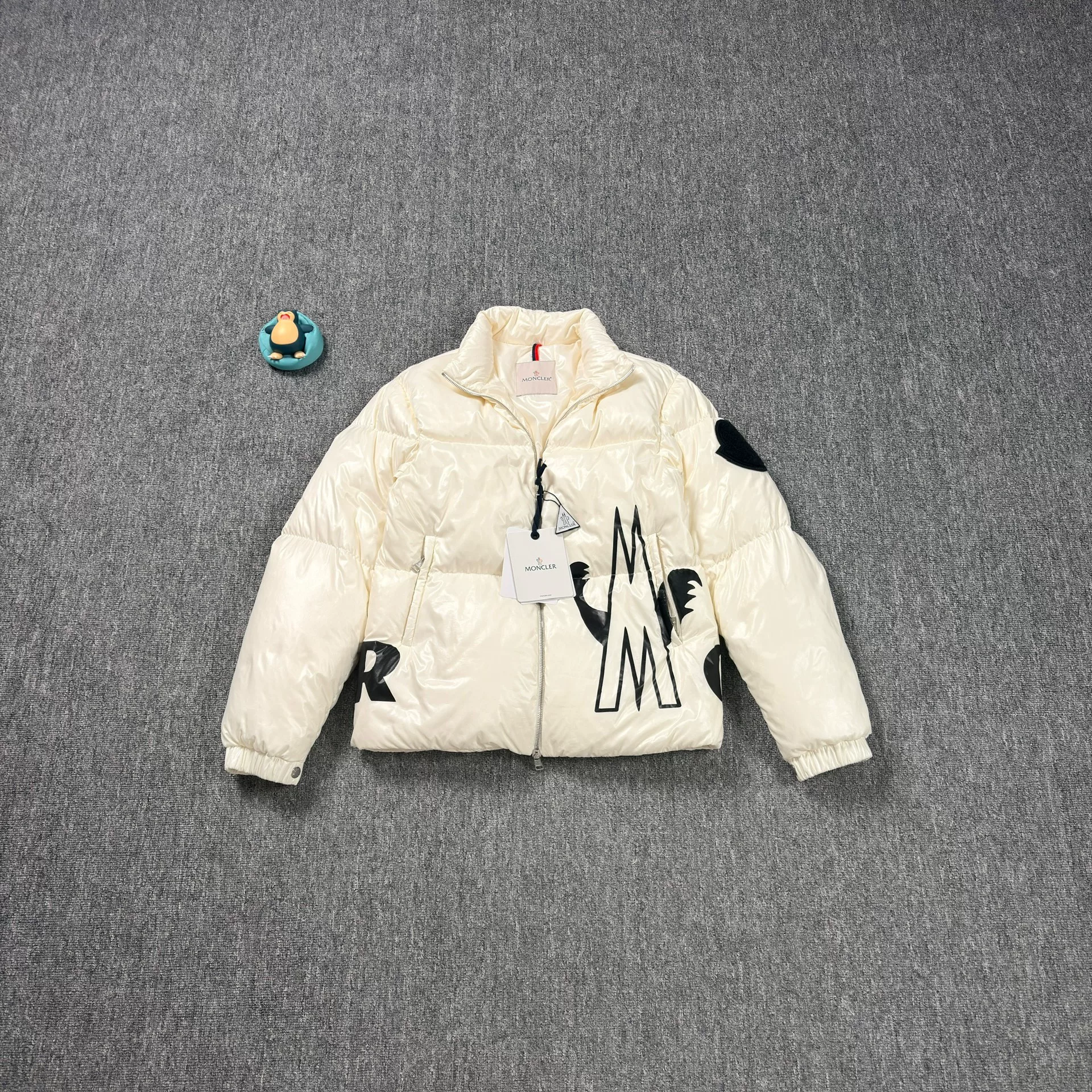 Moncler White Logo Short Puffer Jacket