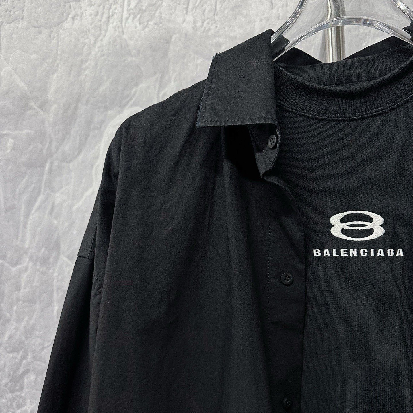 Balenciaga SS24 Double Ring Embroidered Distressed Shirt Jacket — detail