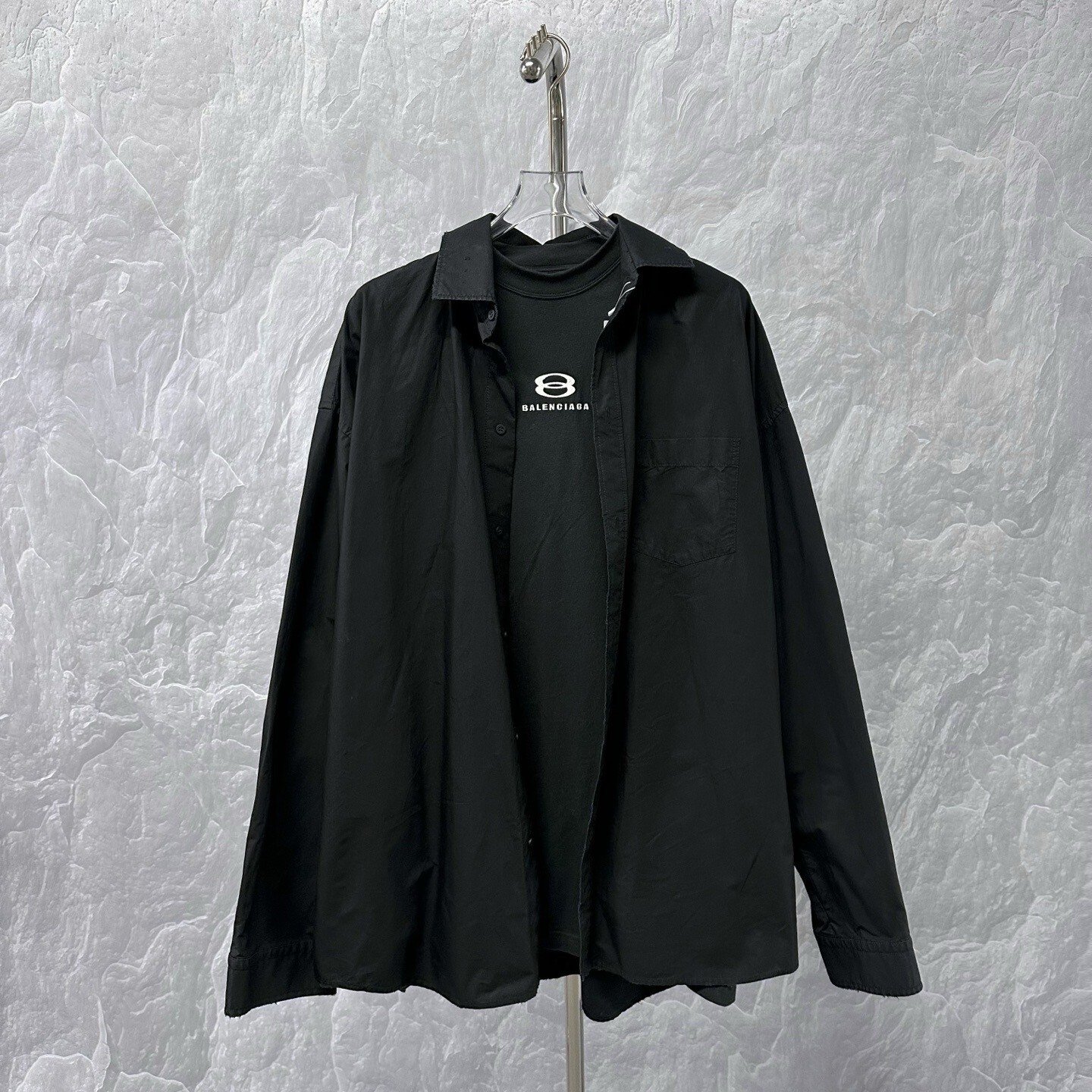 Balenciaga SS24 Double Ring Embroidered Distressed Shirt Jacket