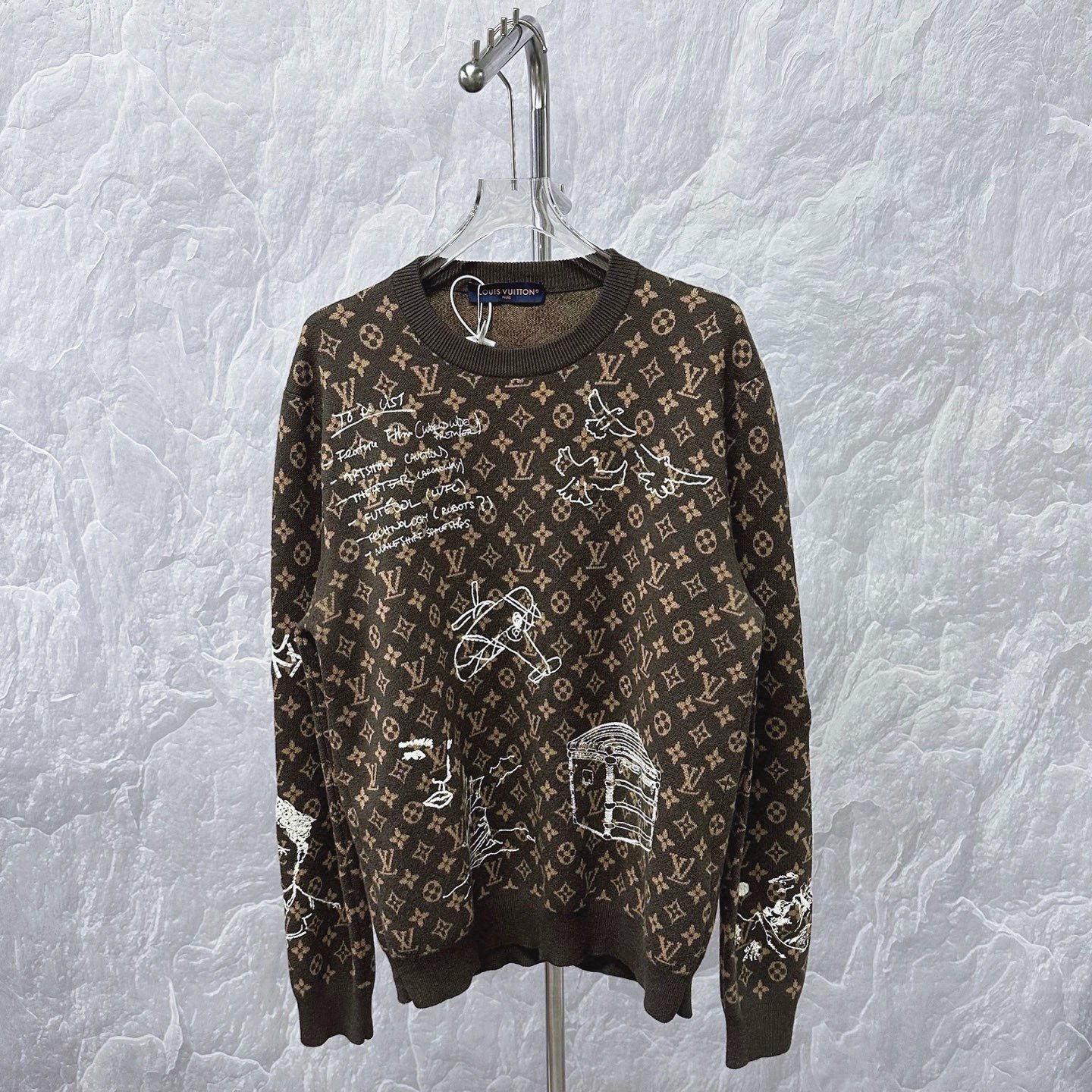 Louis Vuitton Monogram Graffiti Embroidered Wool Sweater — front