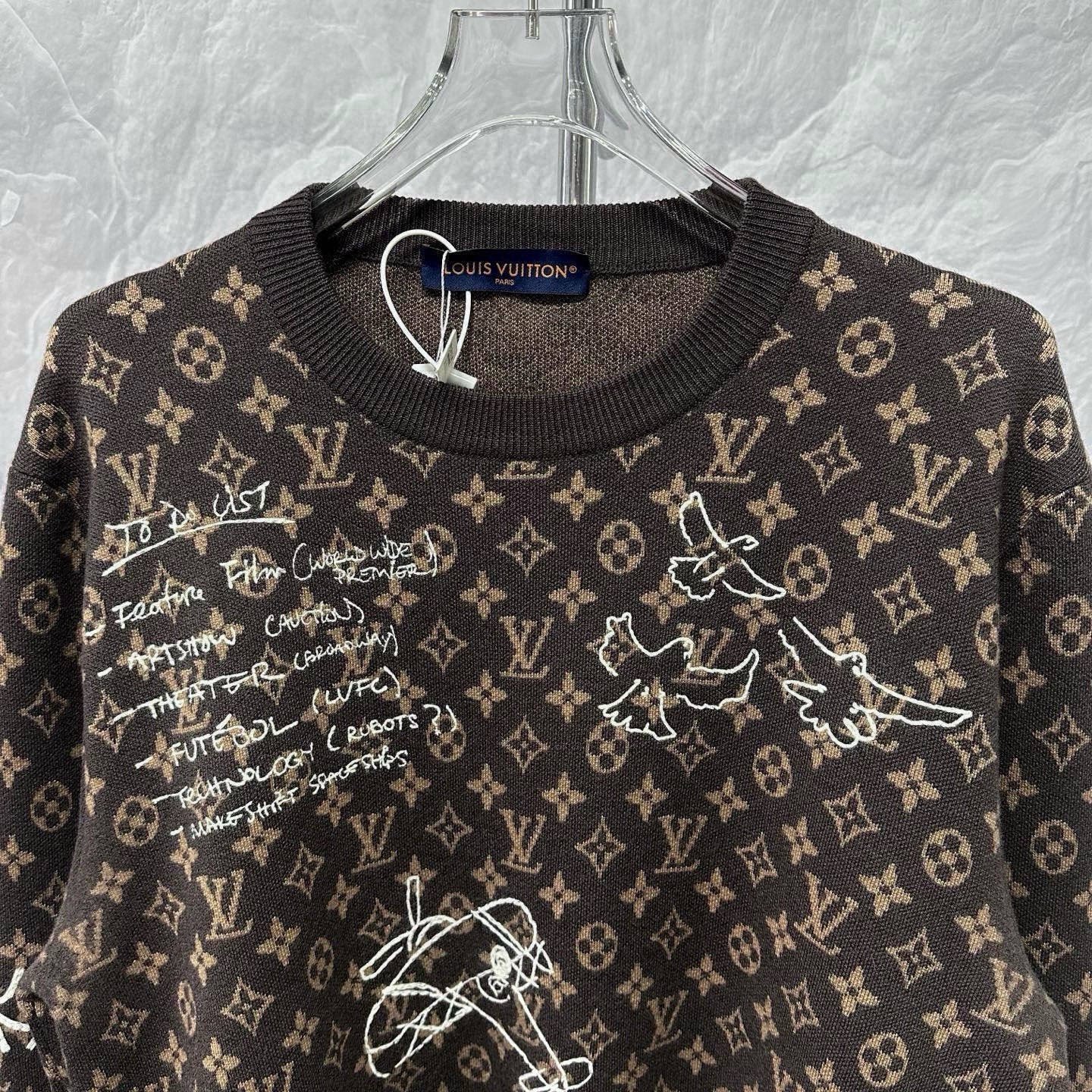 Louis Vuitton Monogram Graffiti Embroidered Wool Sweater — detail