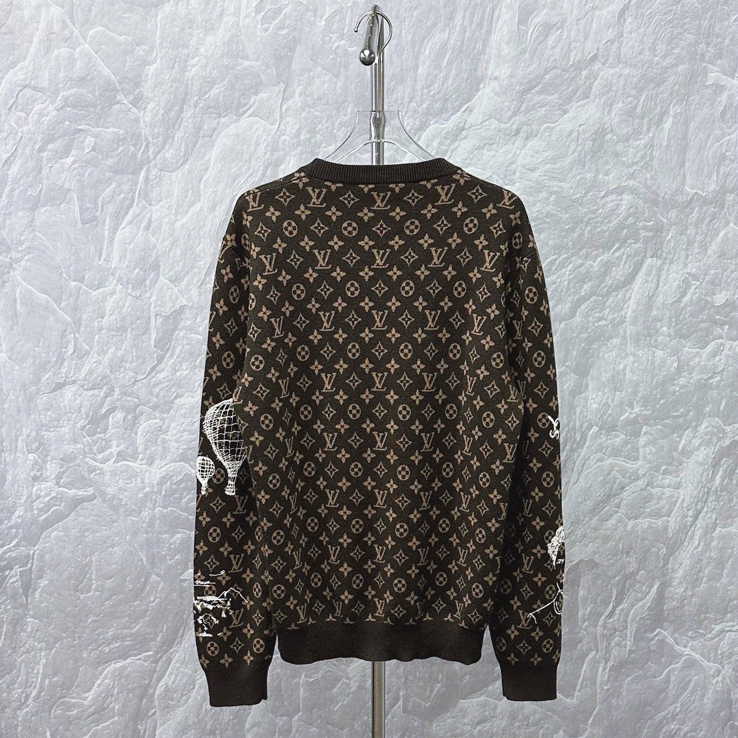 Louis Vuitton Monogram Graffiti Embroidered Wool Sweater — label