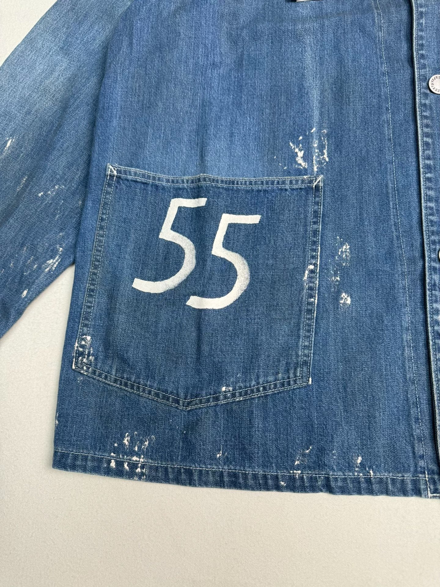Visvim 25AW SS Coverall Distressed Denim Jacket — detail