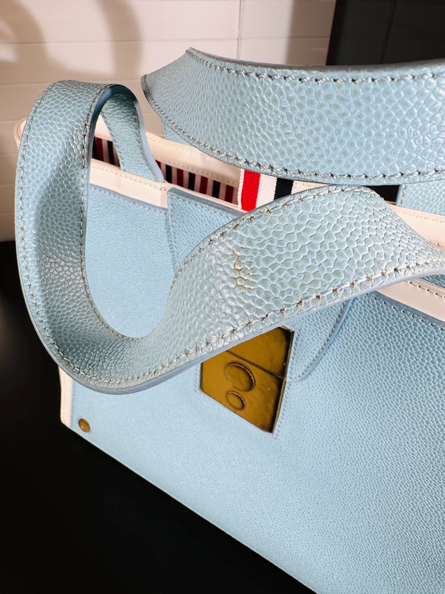 Thom Browne Women's Leather Tote Bag — label