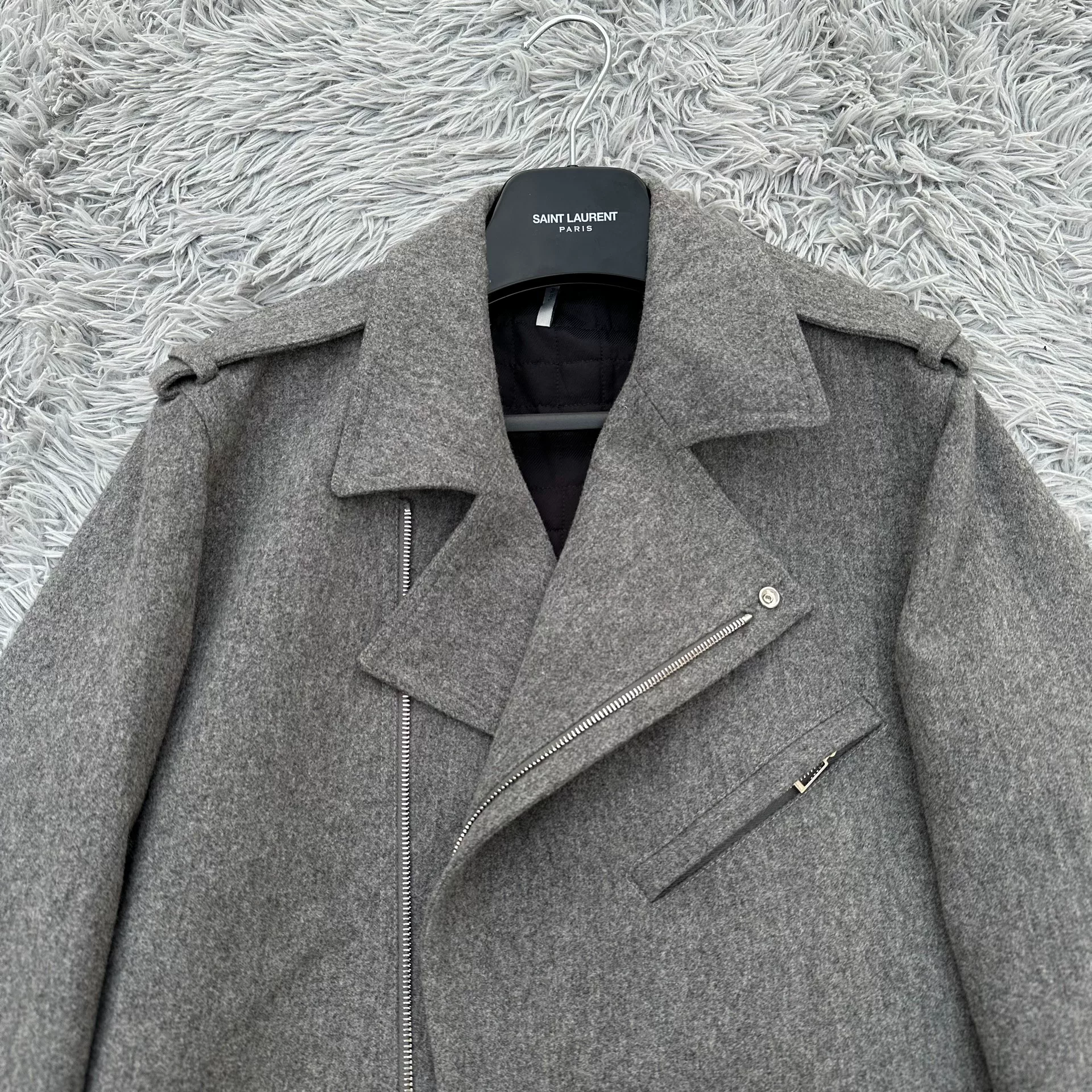 Dior Homme Light Gray Wool Motorcycle Jacket — front