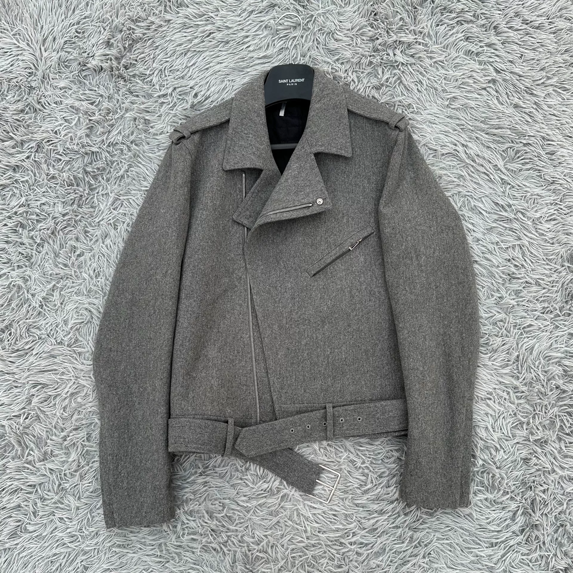 Dior Homme Light Gray Wool Motorcycle Jacket