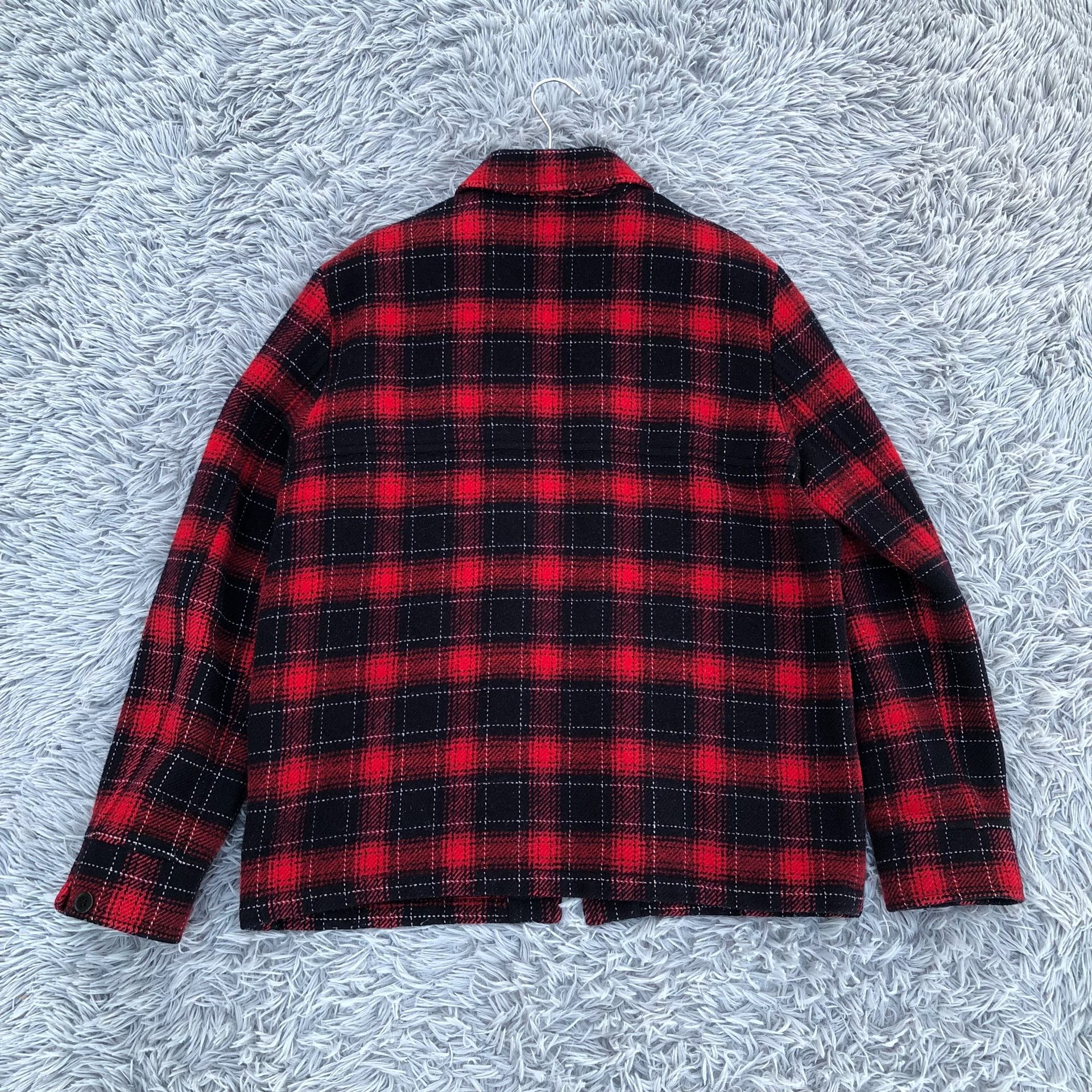 Saint Laurent Red Black Plaid Zip Jacket — label