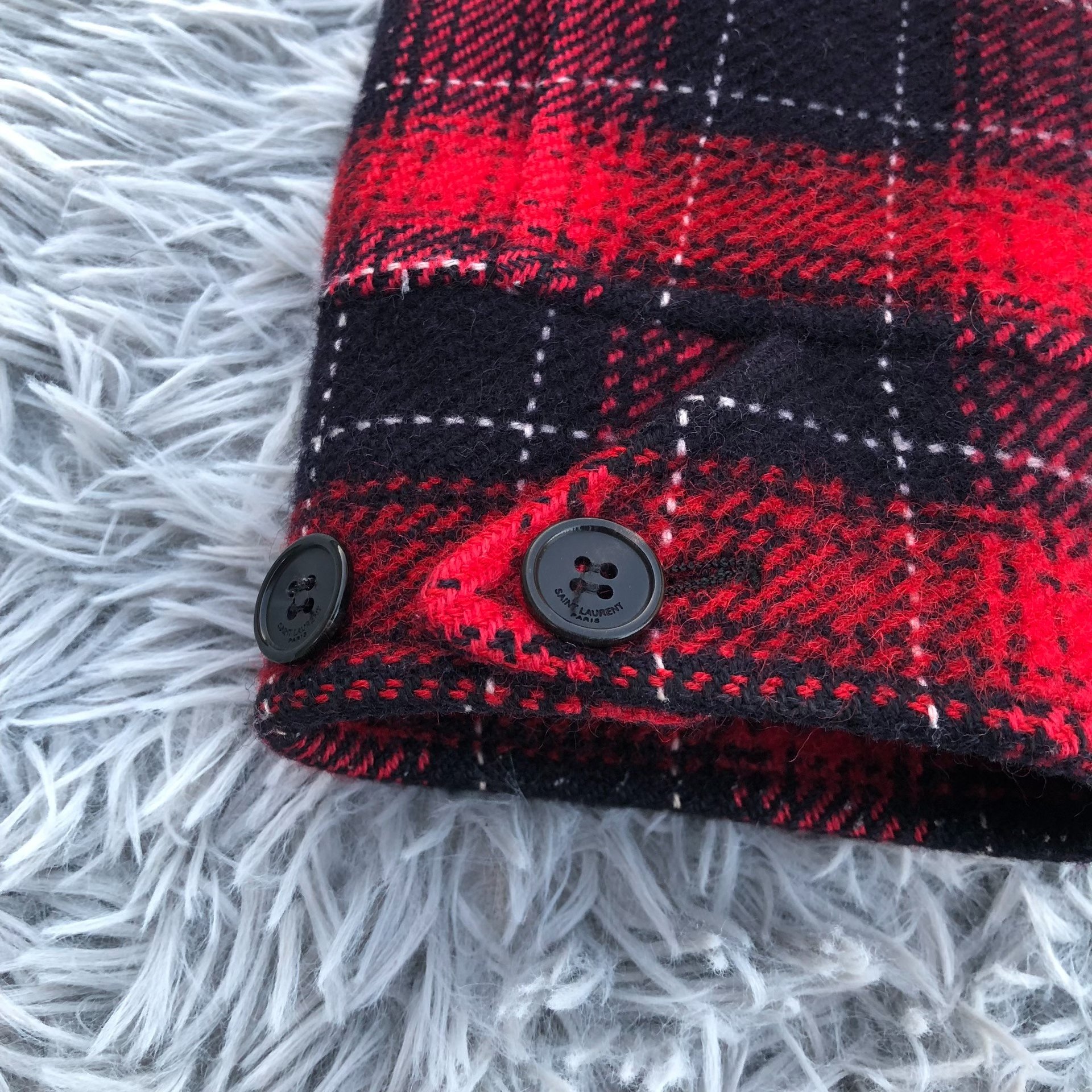 Saint Laurent Red Black Plaid Zip Jacket — detail