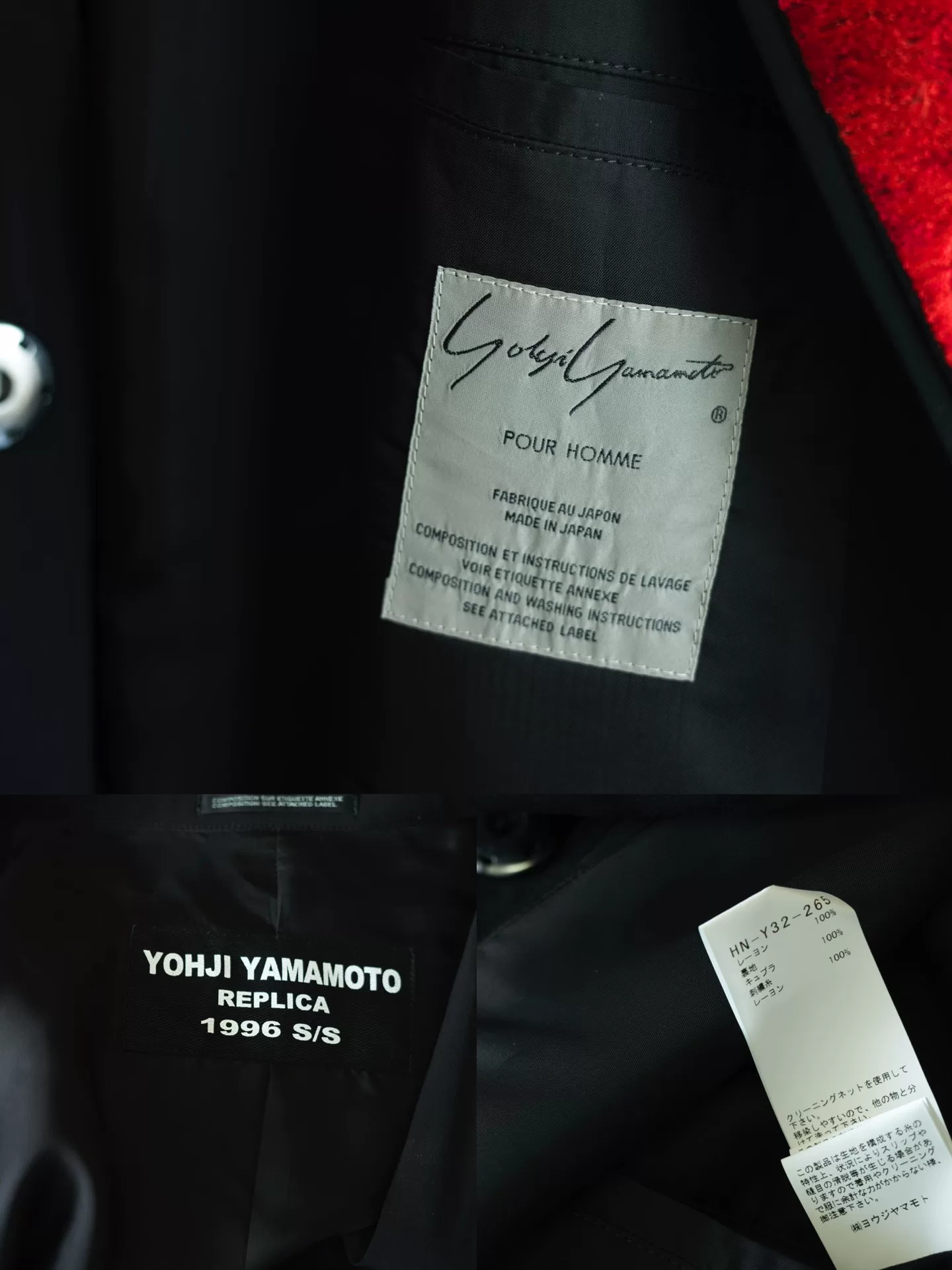Yohji Yamamoto 96SS Peony Coat — label