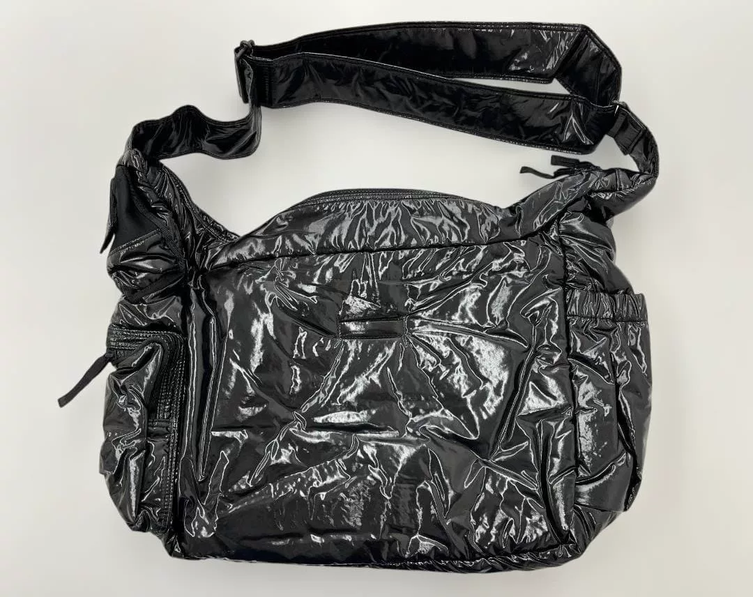 PORTER Black Glossy Nylon Crossbody Bag — detail