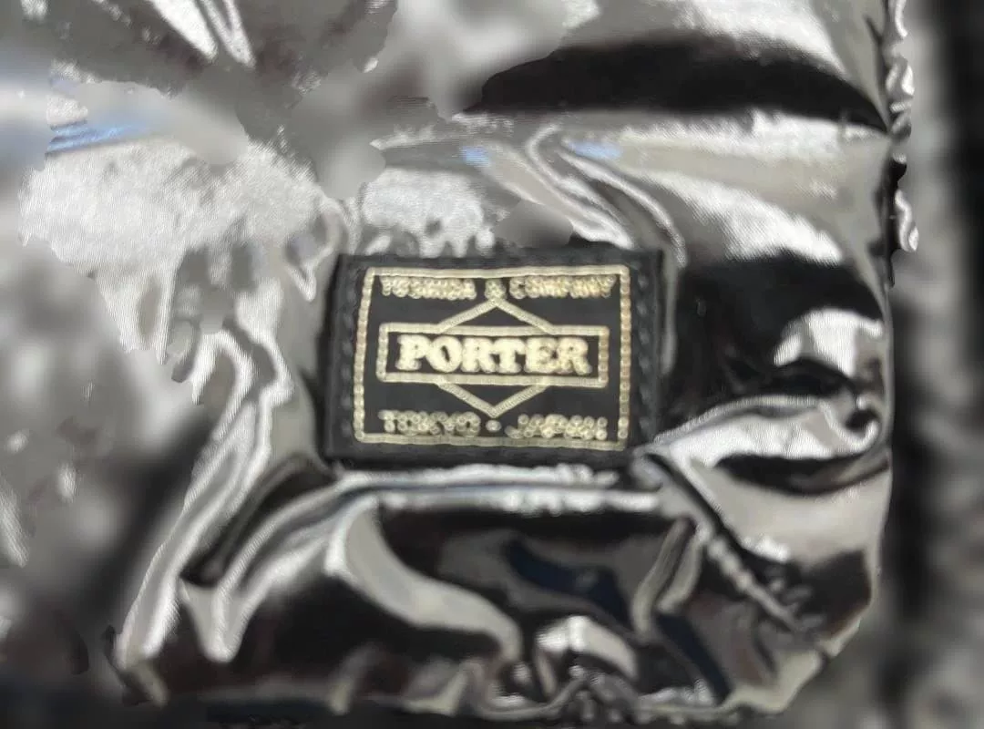 PORTER Black Glossy Nylon Crossbody Bag — front