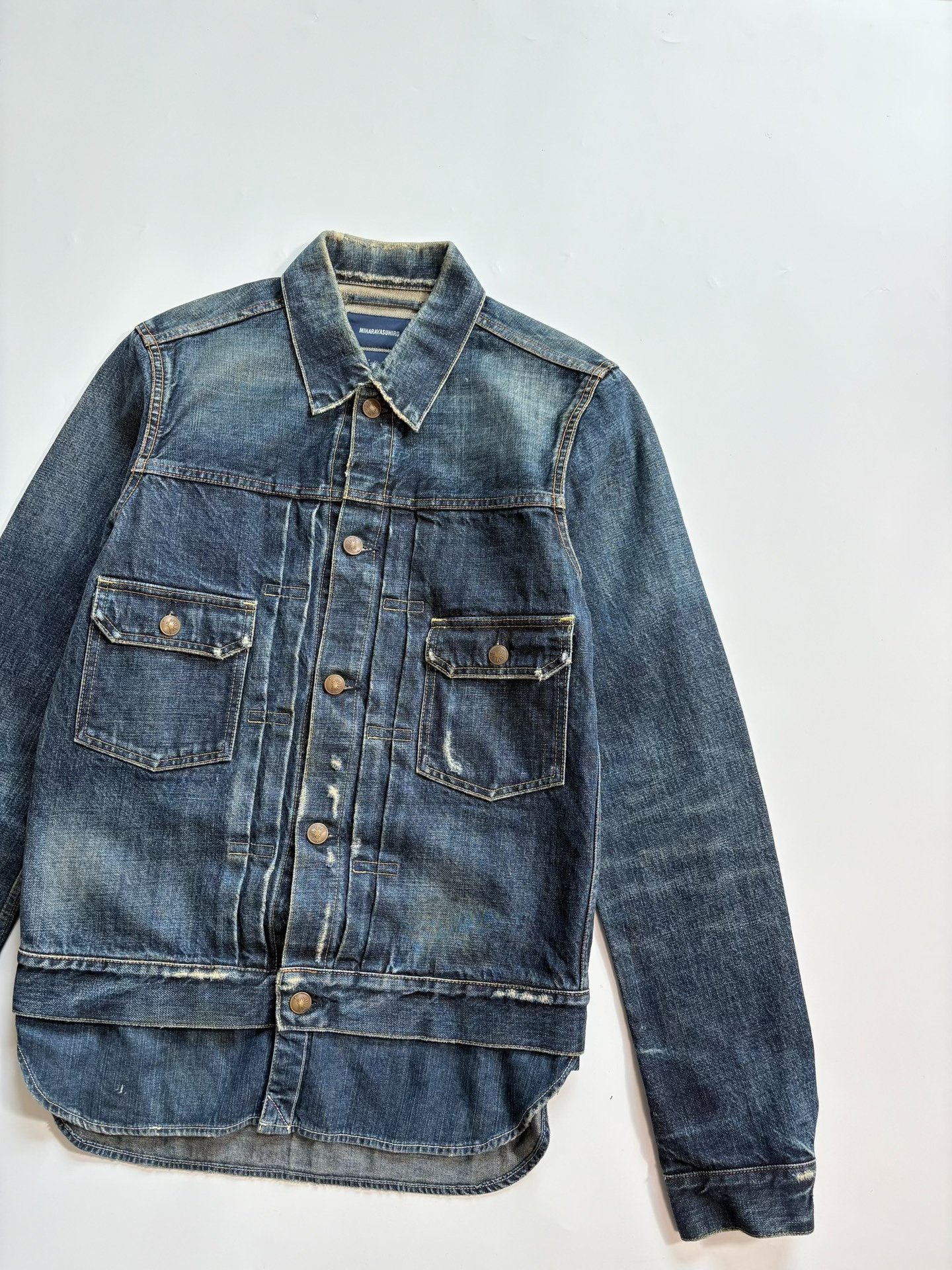 MIHARAYASUHIRO Blue Distressed Denim Jacket — front