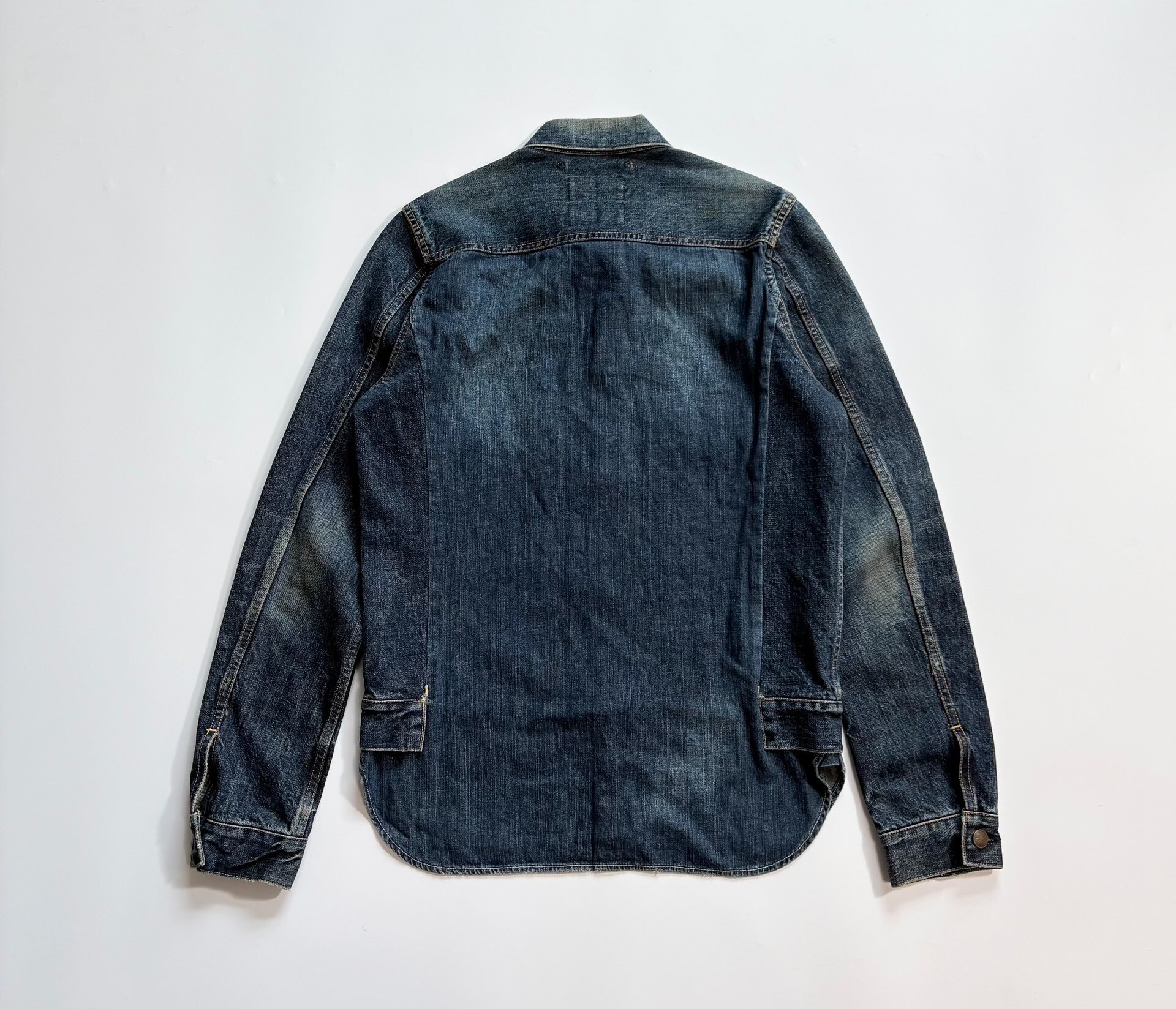 MIHARAYASUHIRO Blue Distressed Denim Jacket — detail