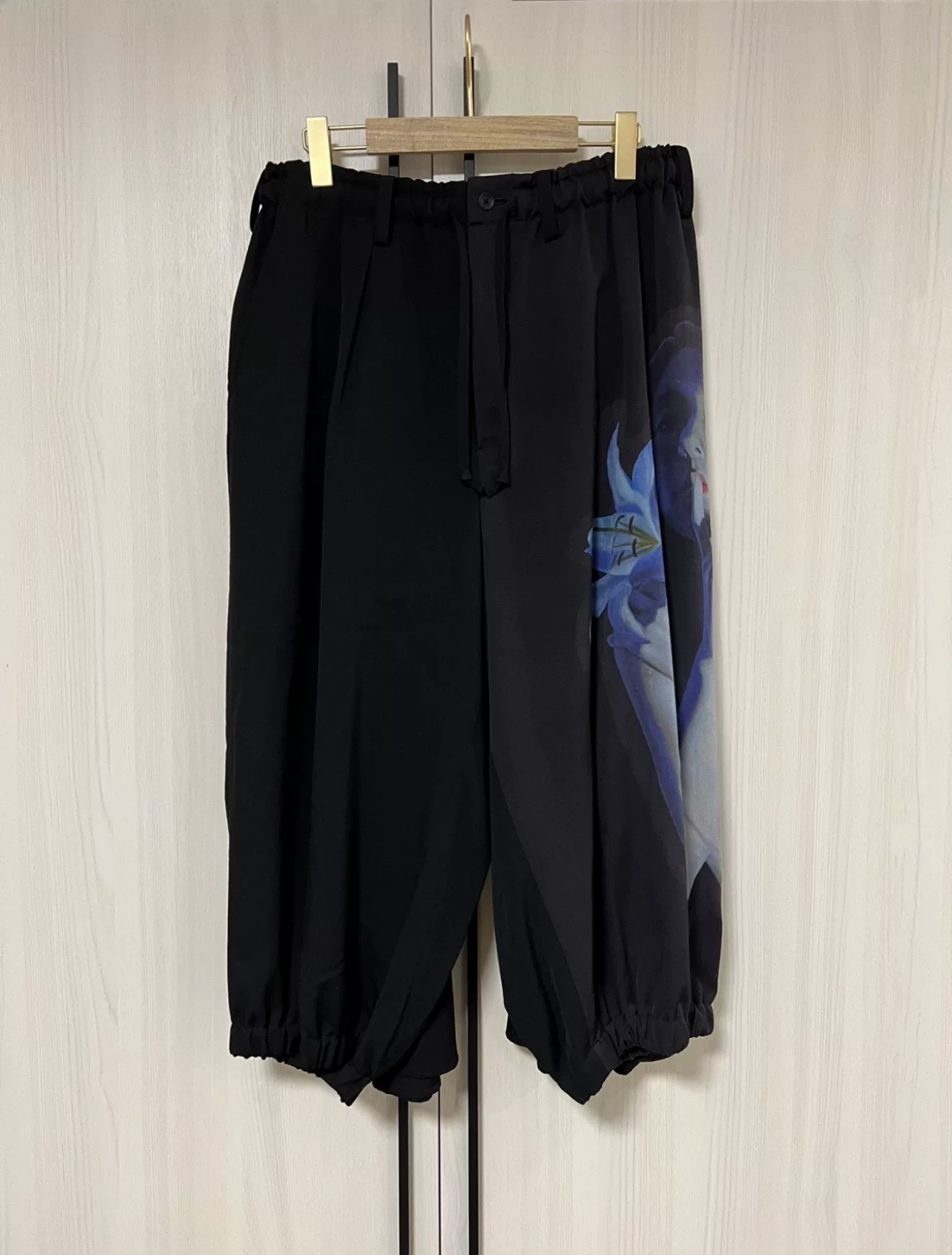 Yohji Yamamoto Black Wide-Leg Printed Pants — front