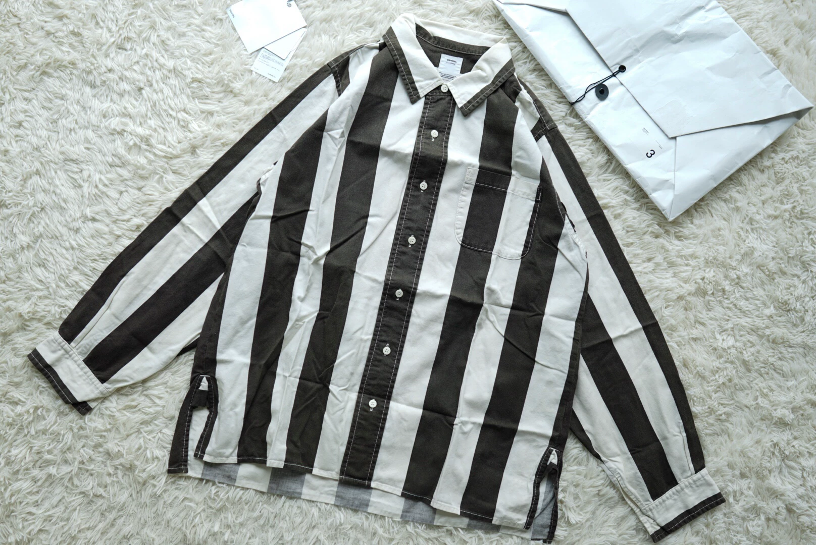 visvim cecile black white striped shirt