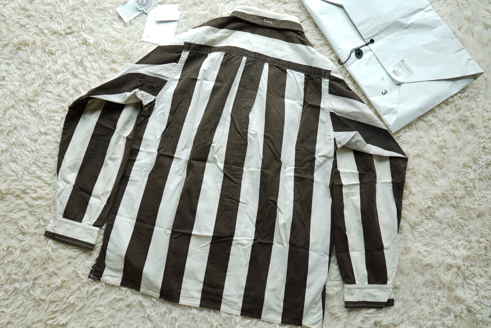 visvim cecile black white striped shirt — front