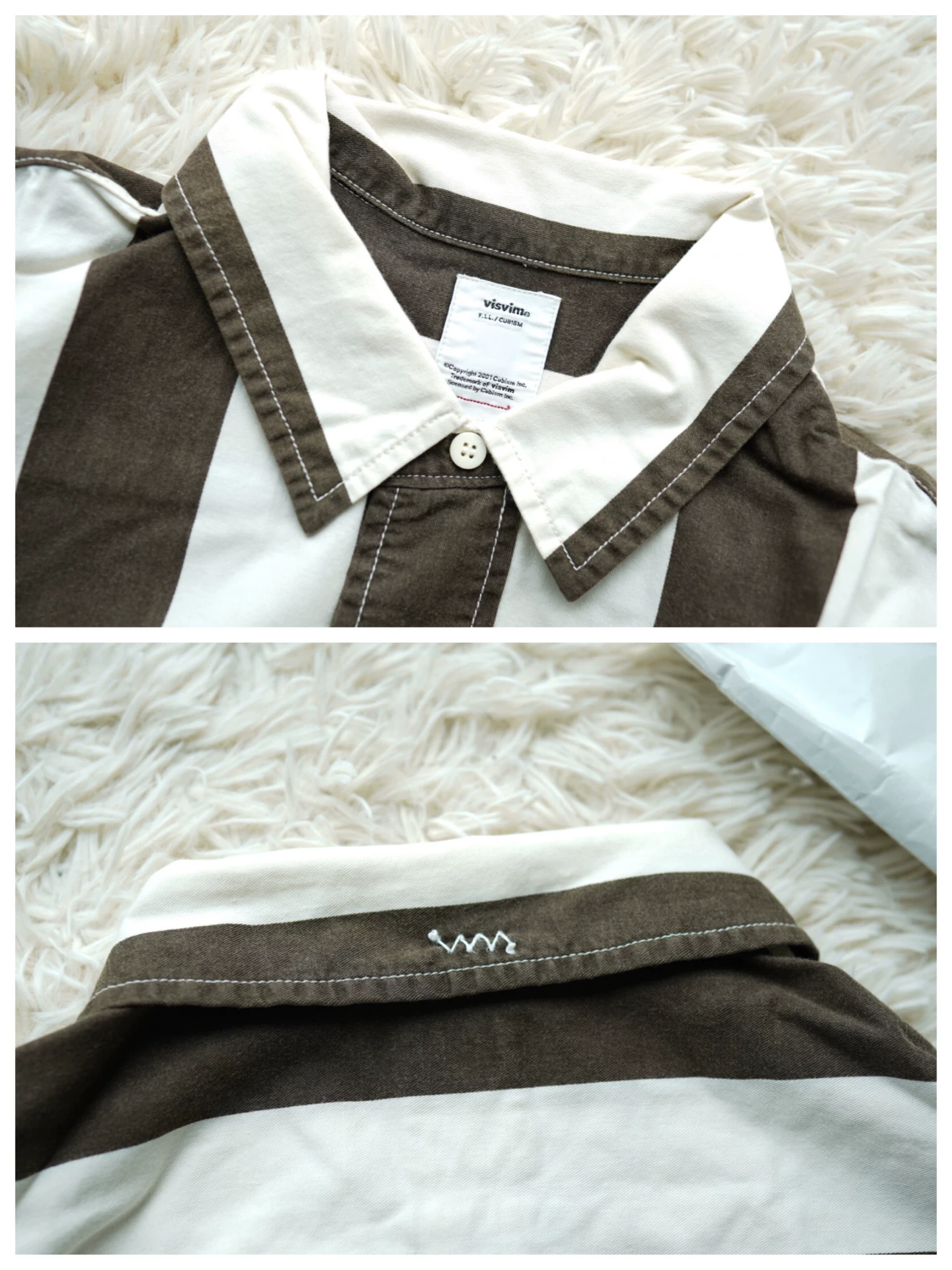 visvim cecile black white striped shirt — detail