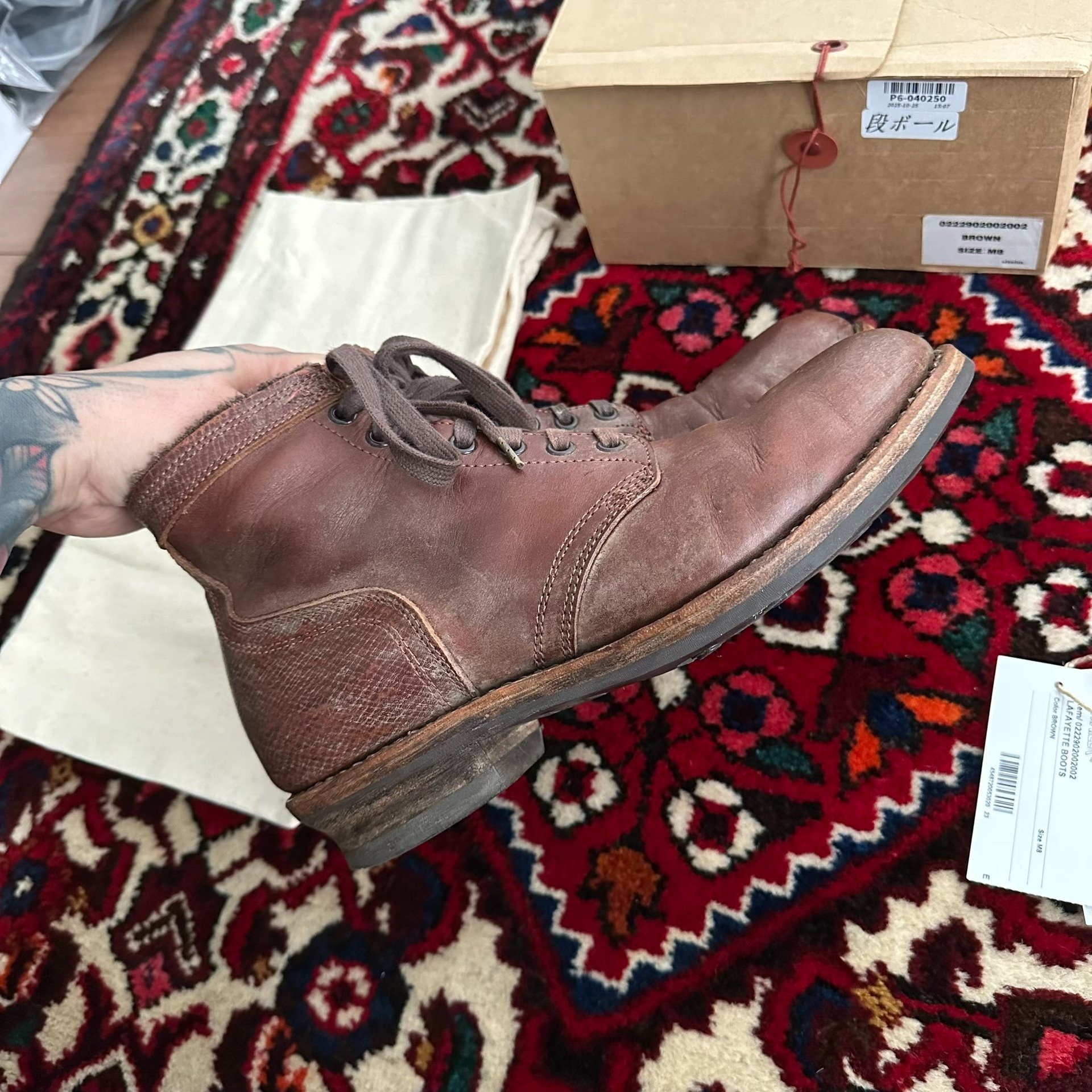 visvim 22AW ICT Lafayette Mud-Dyed Boots — label