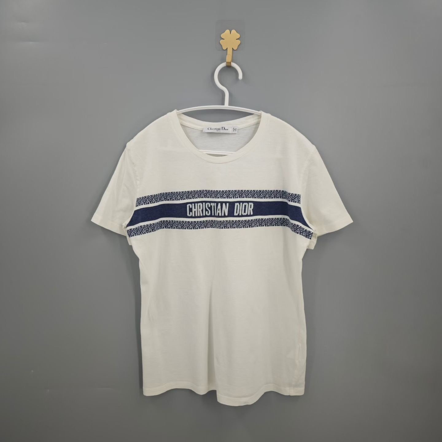 Dior White Striped Slogan Short-Sleeve T-shirt