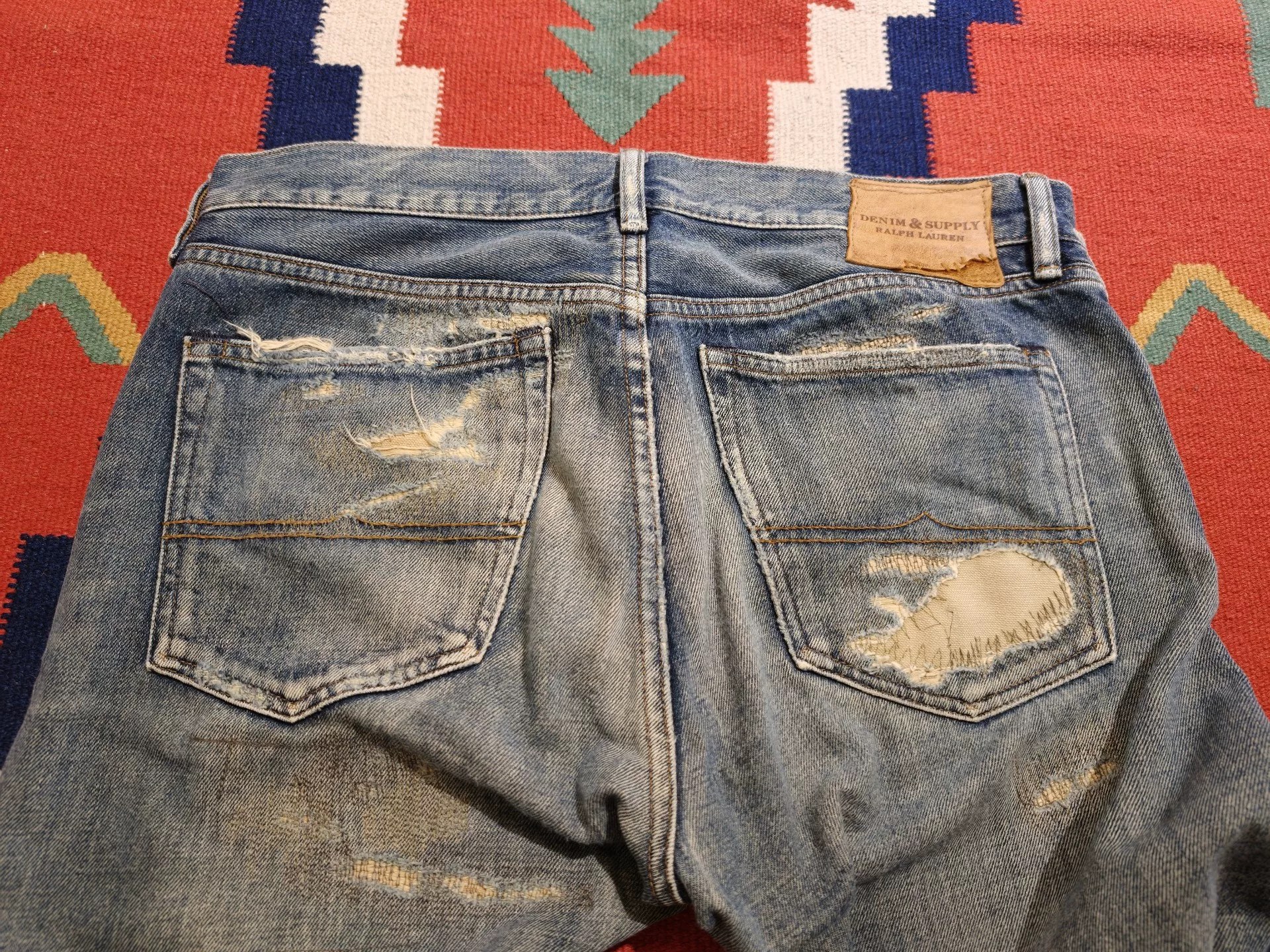 RL Ralph Lauren Distressed Patch Jeans — label
