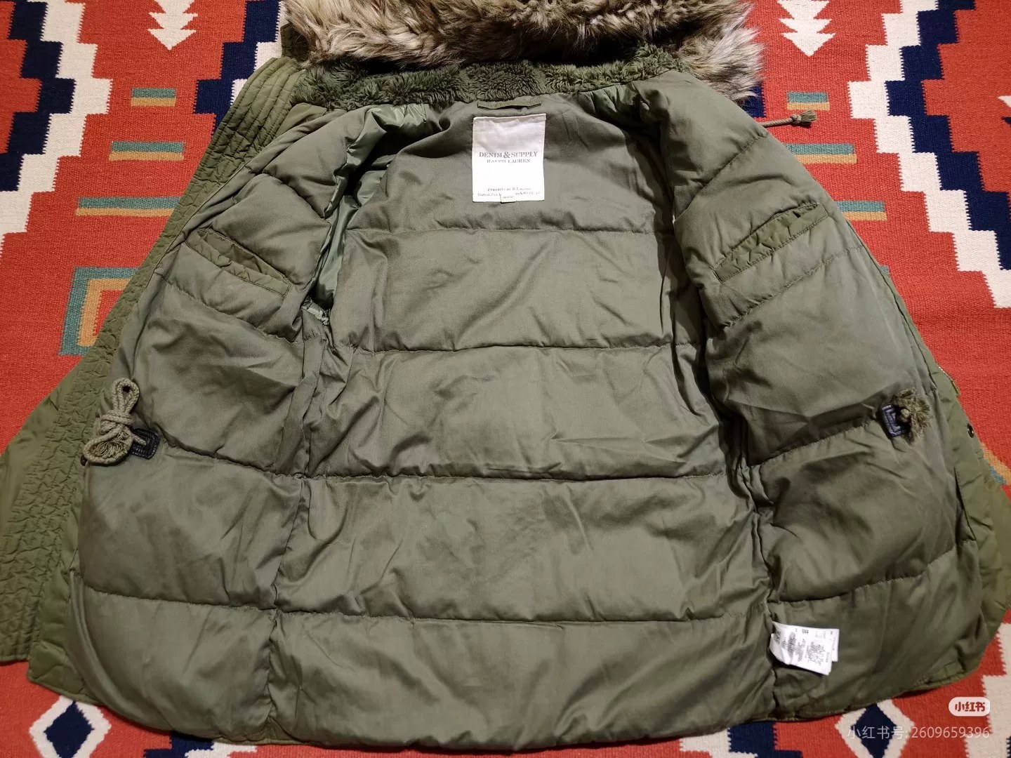 RRL N3B Vintage Green Down Jacket — detail