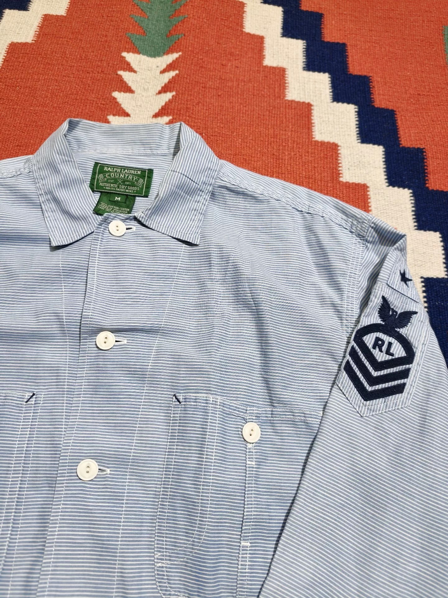 Vintage Ralph Lauren Light Blue Striped Shirt — detail