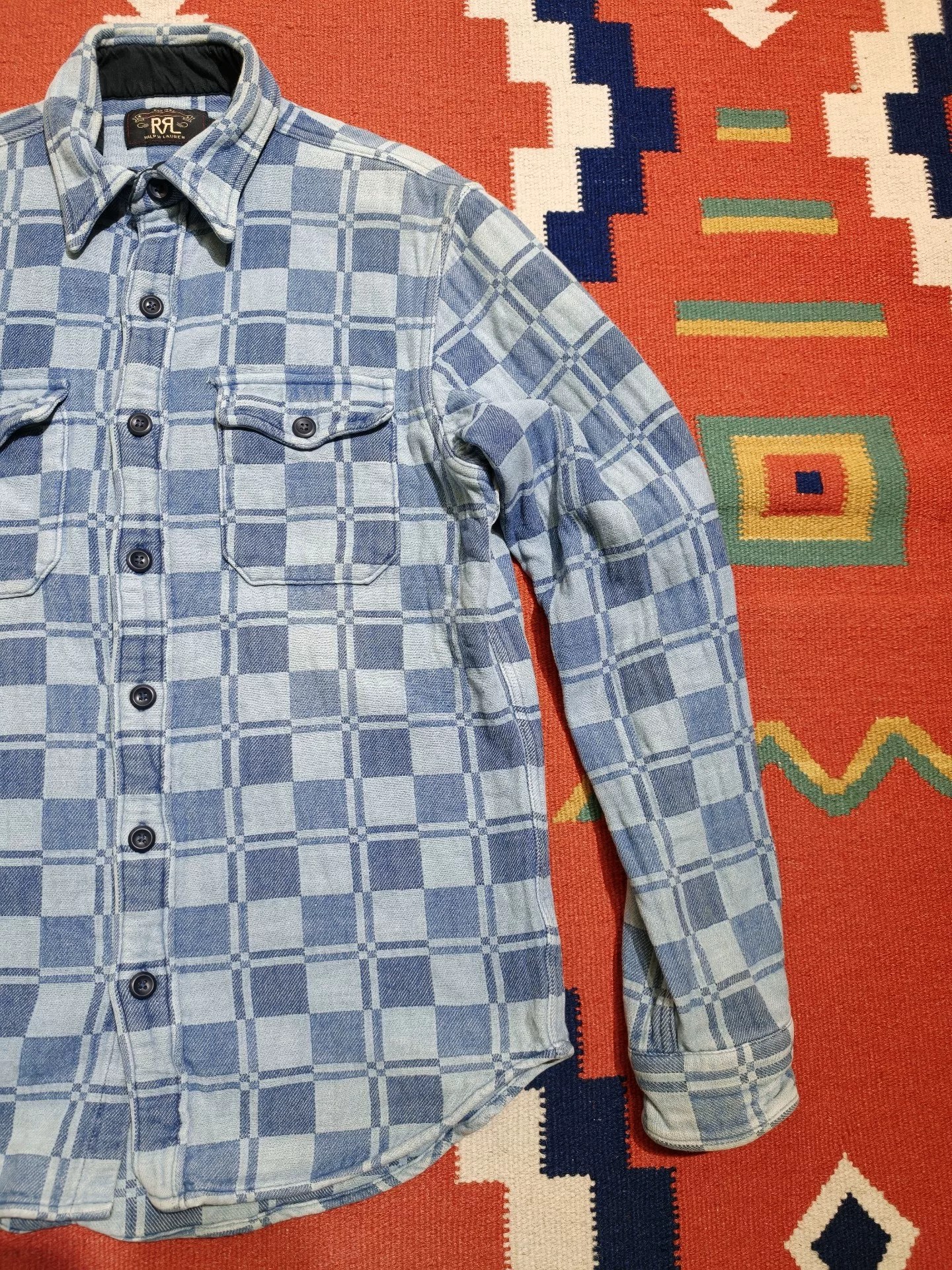 RRL Ralph Lauren Blue Check Work Shirt — front