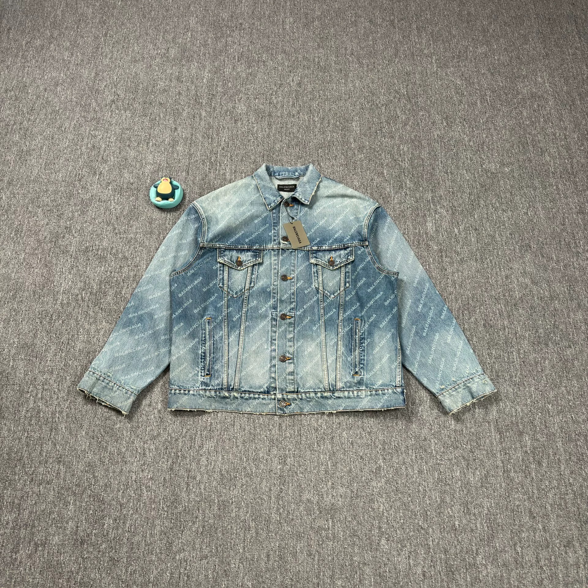 Balenciaga Blue Distressed Letter Denim Jacket