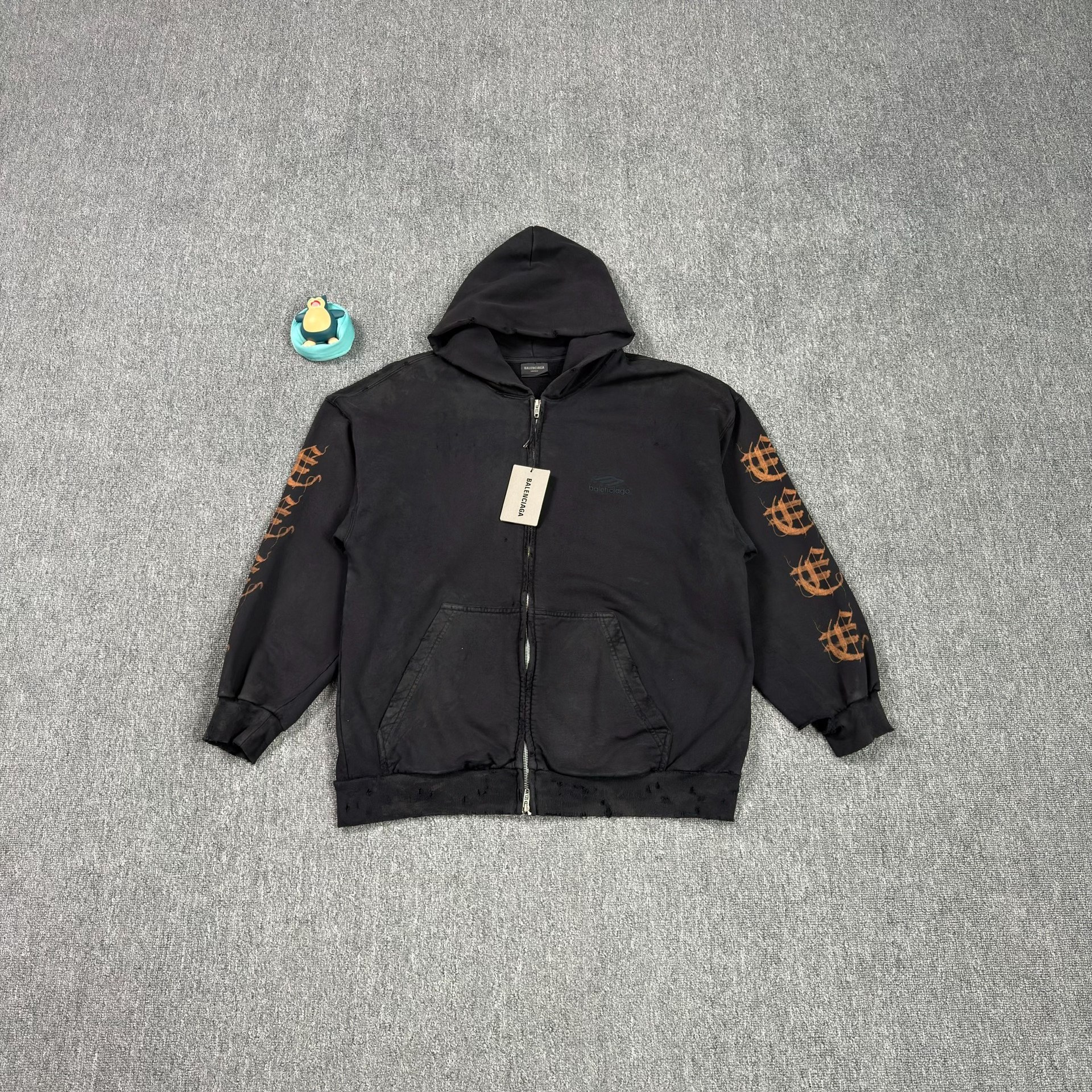 Balenciaga Black Sanskrit Distressed Hooded Top