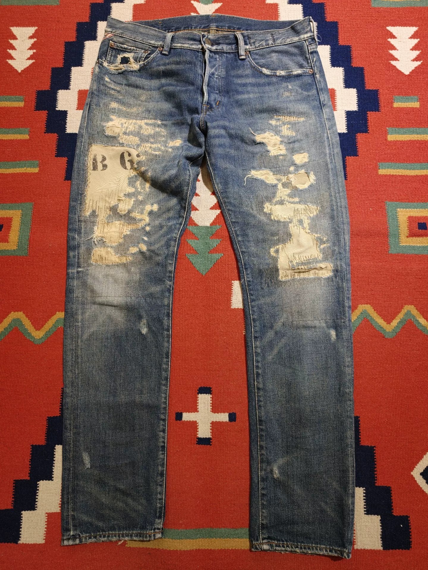 RL Ralph Lauren Distressed Patch Jeans