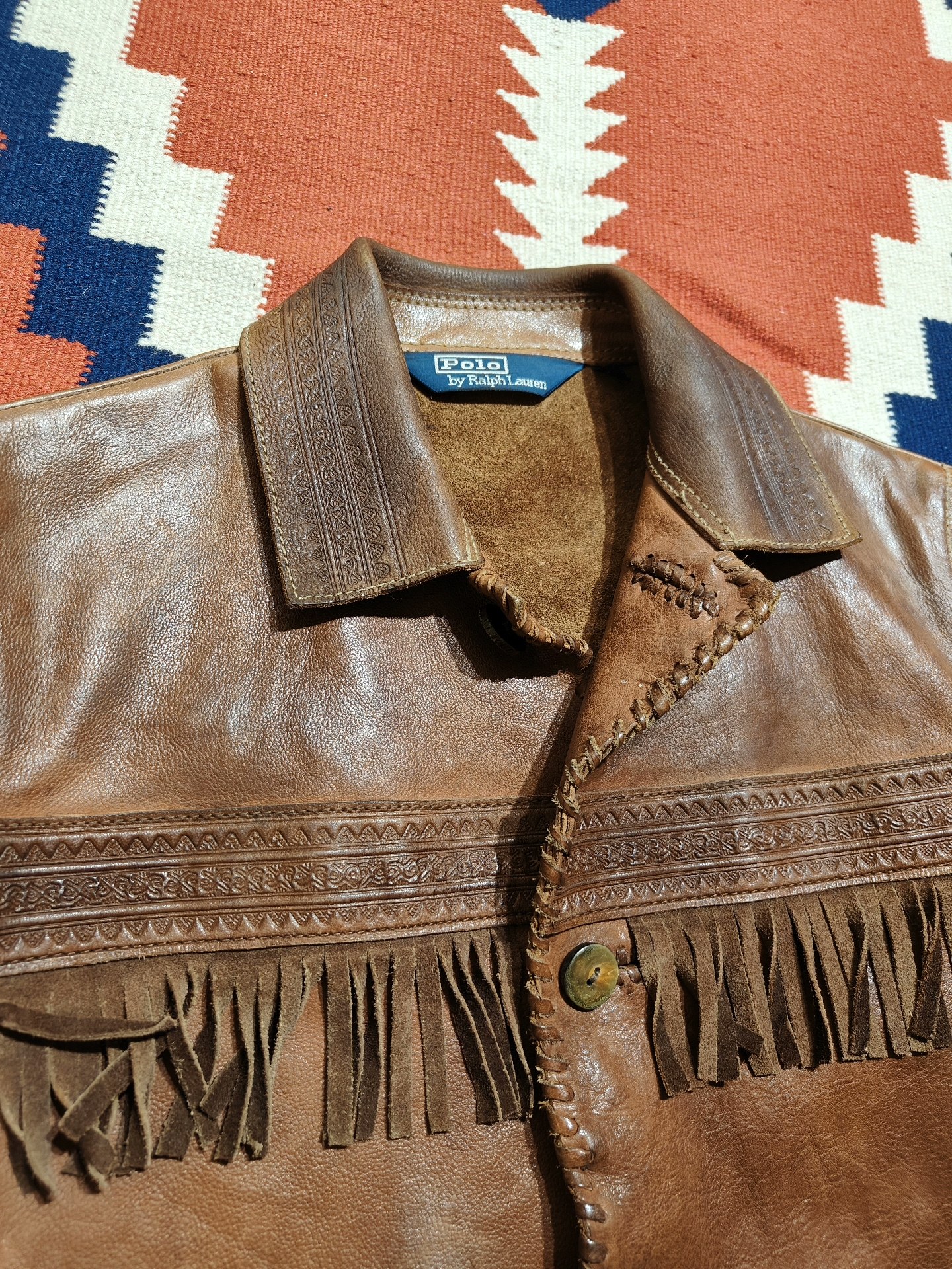 Vintage Ralph Lauren Carved Leather Jacket — label