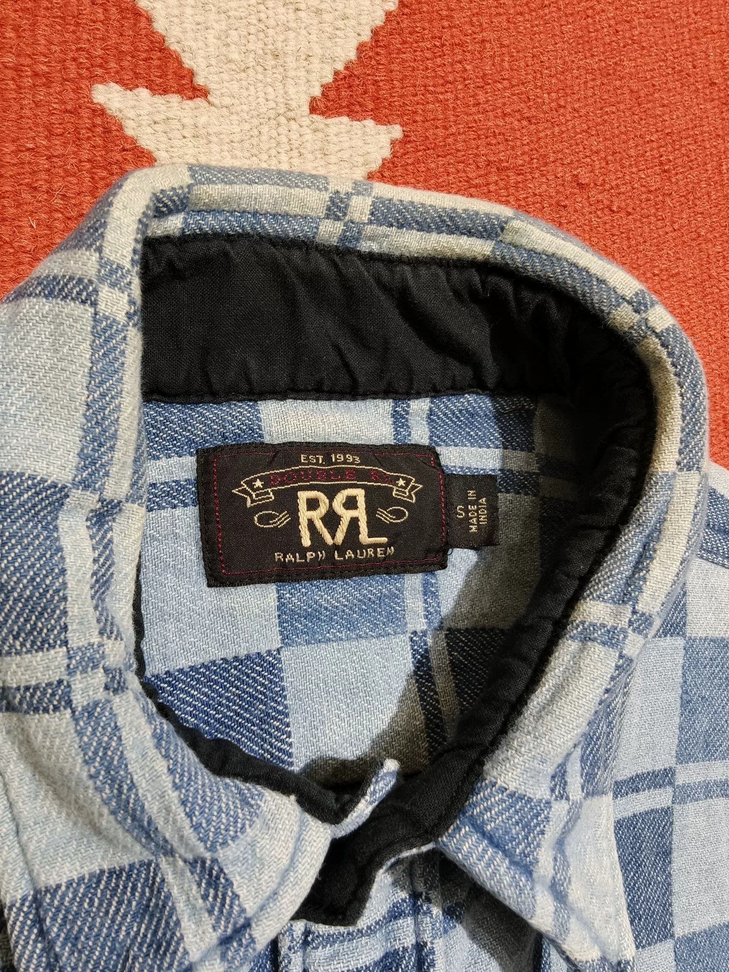 RRL Ralph Lauren Blue Check Work Shirt — detail