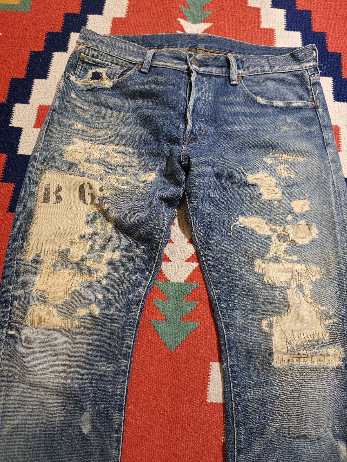 RL Ralph Lauren Distressed Patch Jeans — front