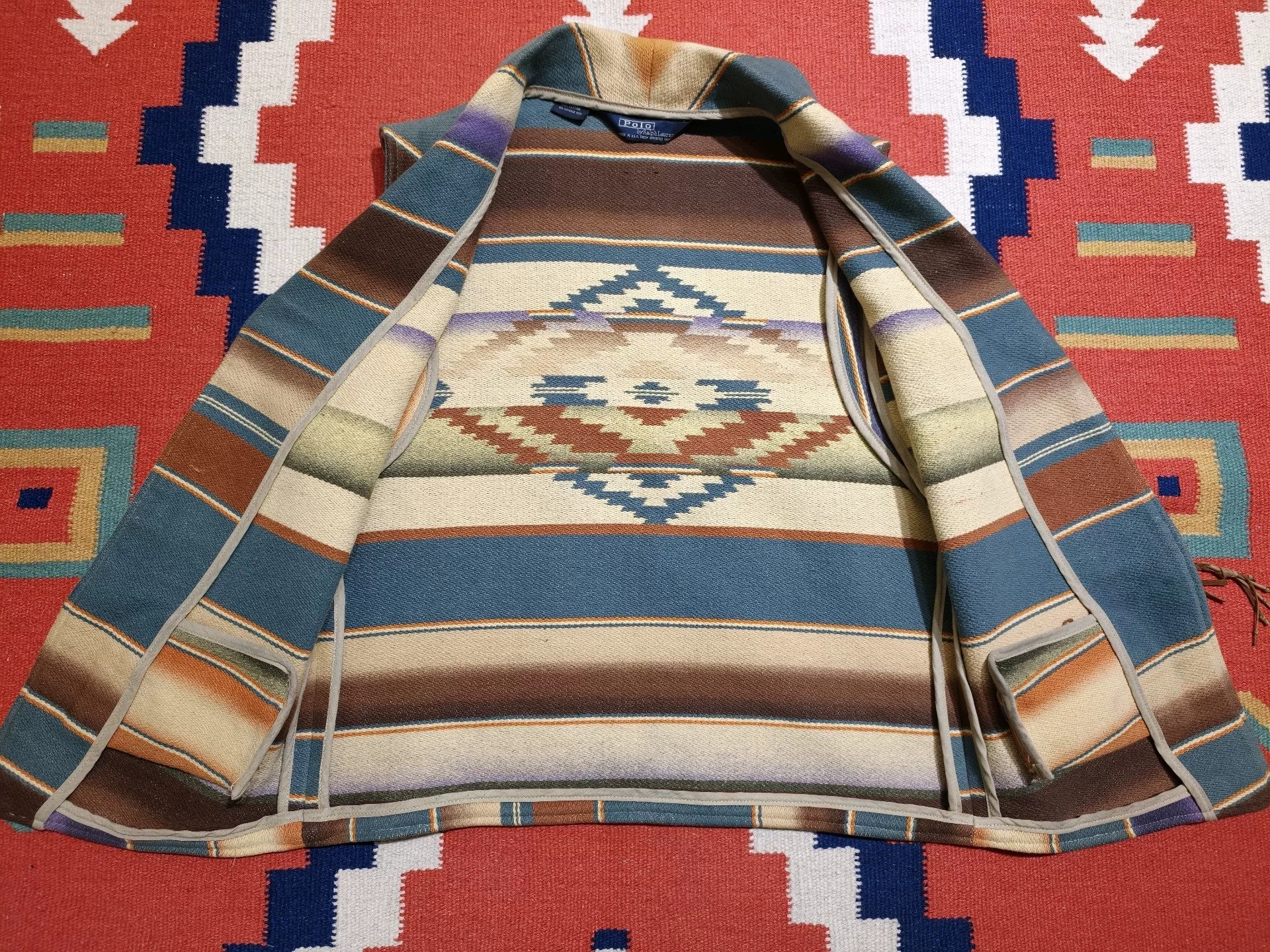 1990s Ralph Lauren Native Rug Vest — label