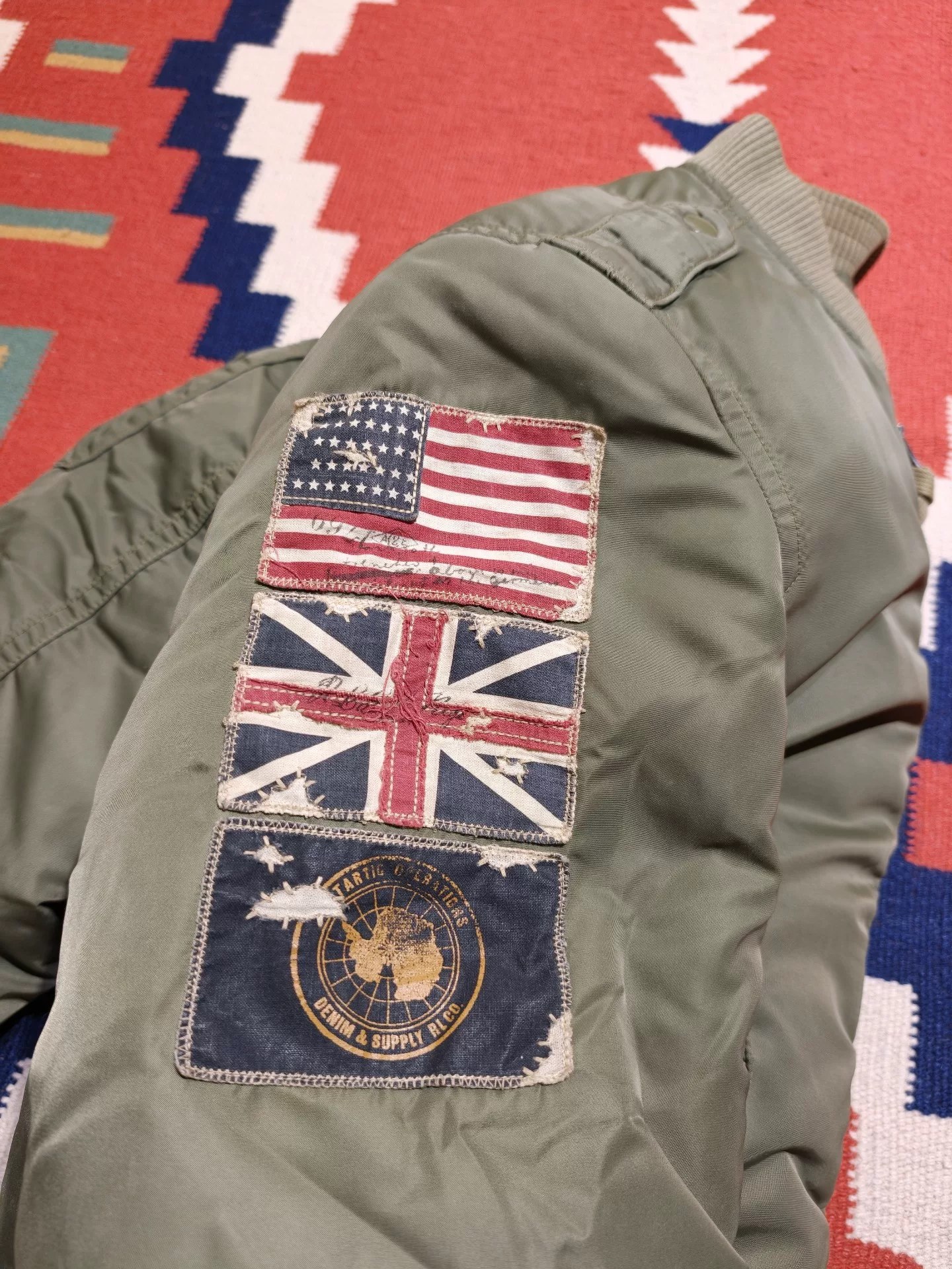 Ralph Lauren Olive Down Flight Jacket — detail