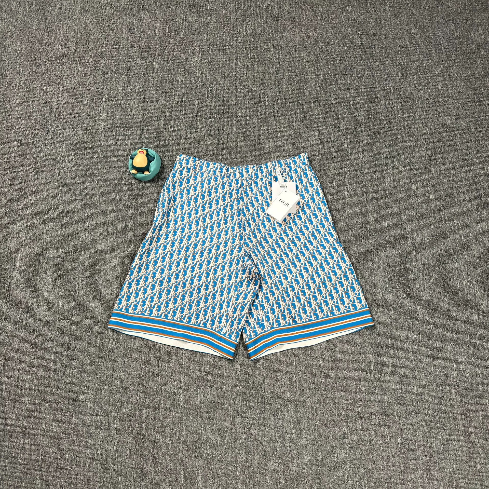 Dior Blue Logo Print Silk Shorts