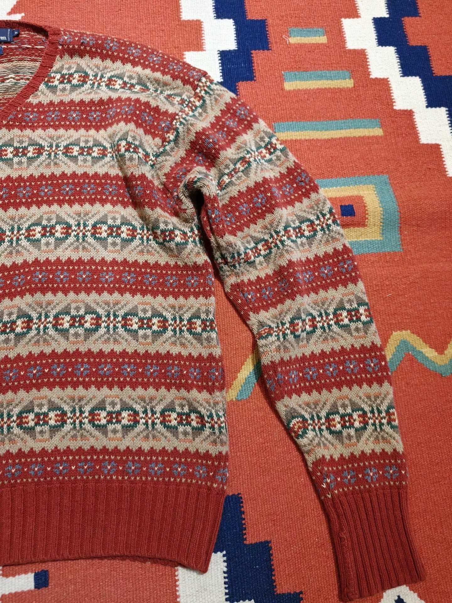 Vintage Ralph Lauren V-neck Fair Isle Sweater — detail